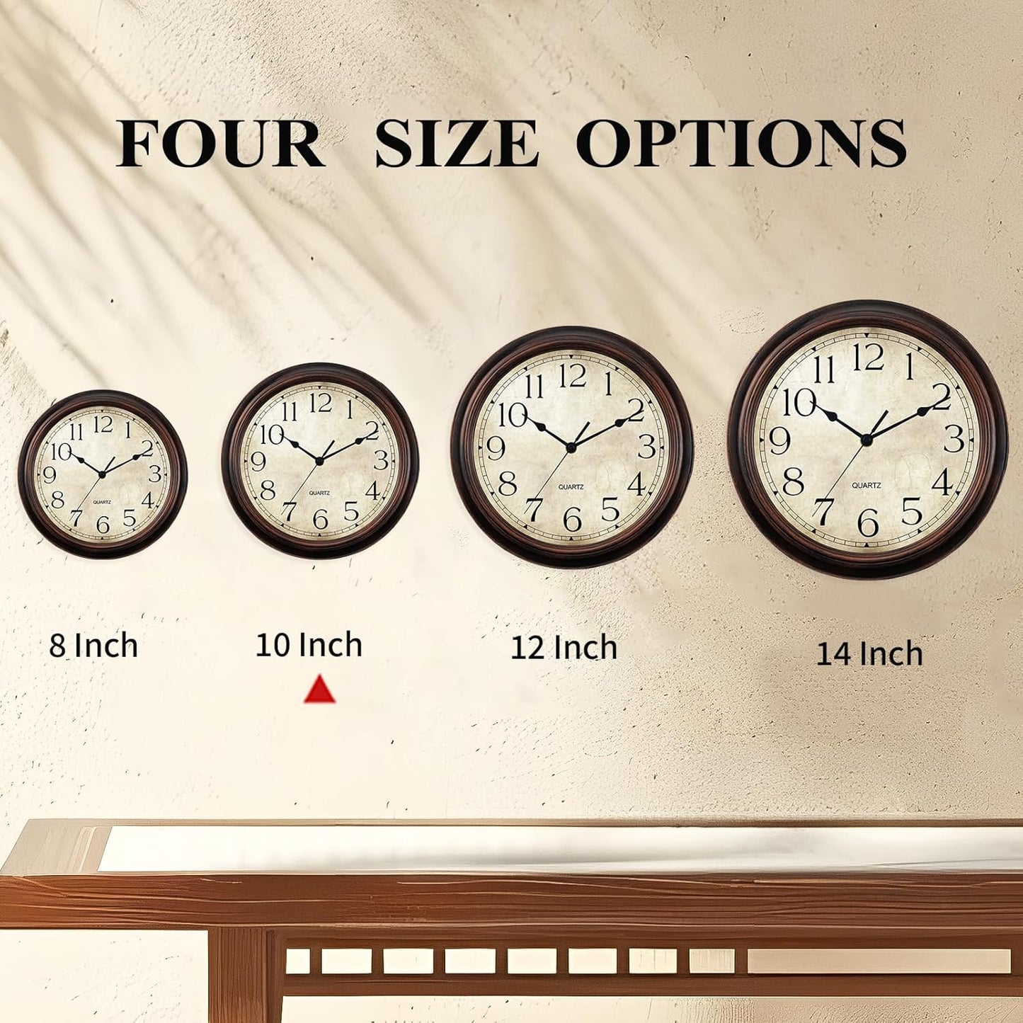 Wall Clock 10 Inch Battery Operated Silent Non-Ticking Analog Wall Clocks Vintage Retro Rustic Style Decorative for Bedroom Living Room Kitchen Office (Bronze)