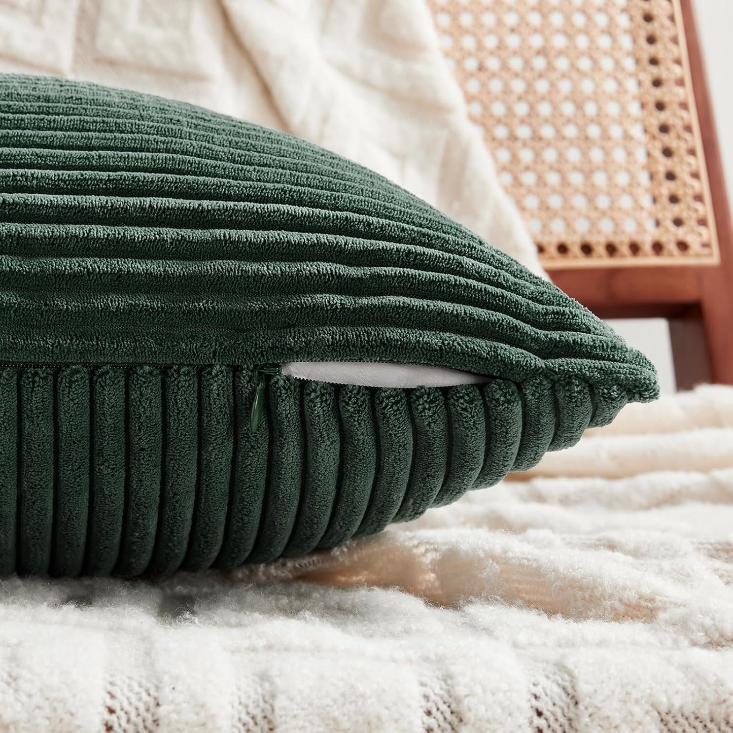 Fancy Homi Set of 2 Dark Green Boho Decorative Throw Pillow Covers 18x18 Inch for Living Room Couch Bed, Modern Farmhouse Forest Green Home Decor, Soft Textured Corduroy Corss Patchwork Cushion Case