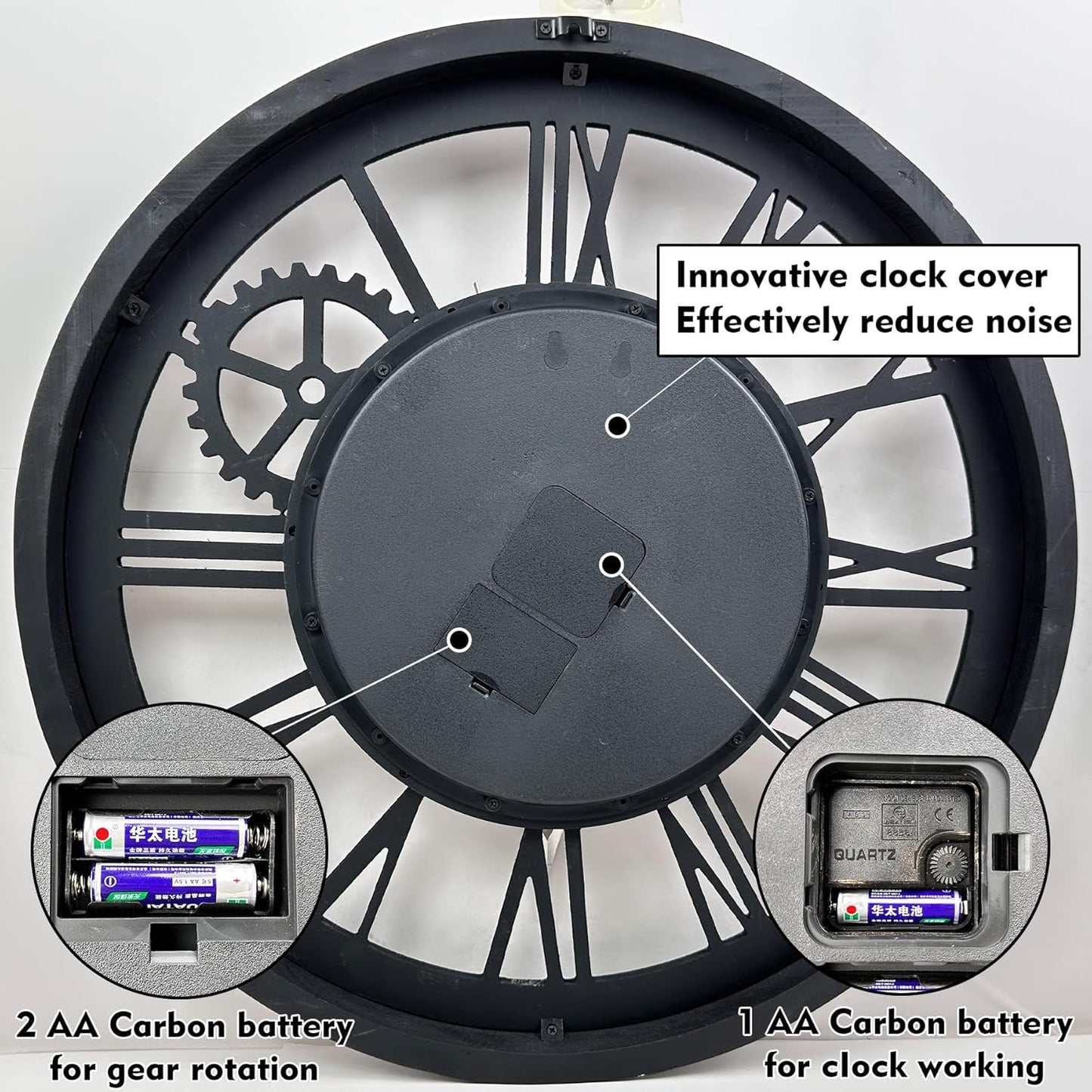 The B-Style Large Wall Clock 24 inch Moving Gear Wall Clock Oversized Vintage Farmhouse Wall Clocks for Living Room Decor Rustic Industrial Wood Clock (Brown and Bronze)