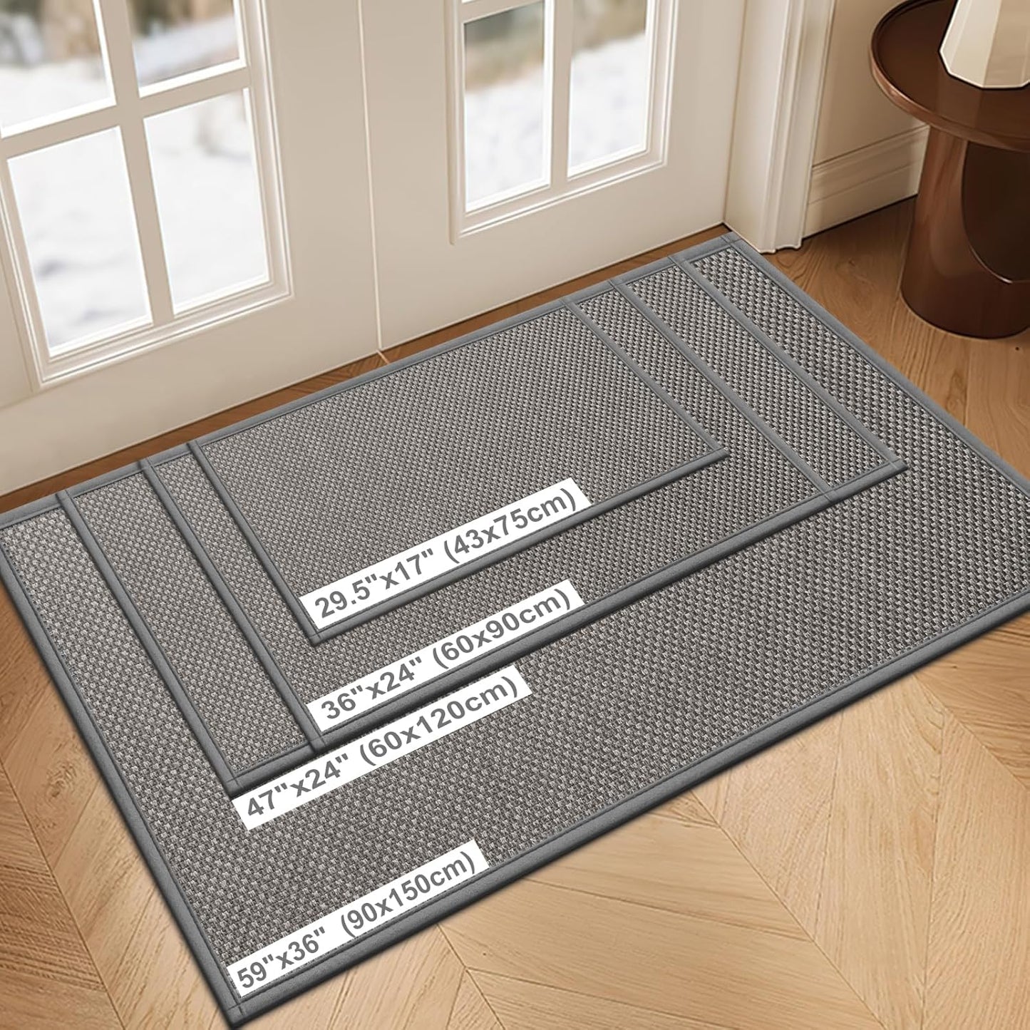 LEKEEPGO Door Mat 24"x47", Non Slip Door Mat Indoor Entrance, Rubber Backing Front Indoor Door mat Washable Absorbent Low-Profile Entryway Entry Resist Dirt Inside Door Mats, Light Grey