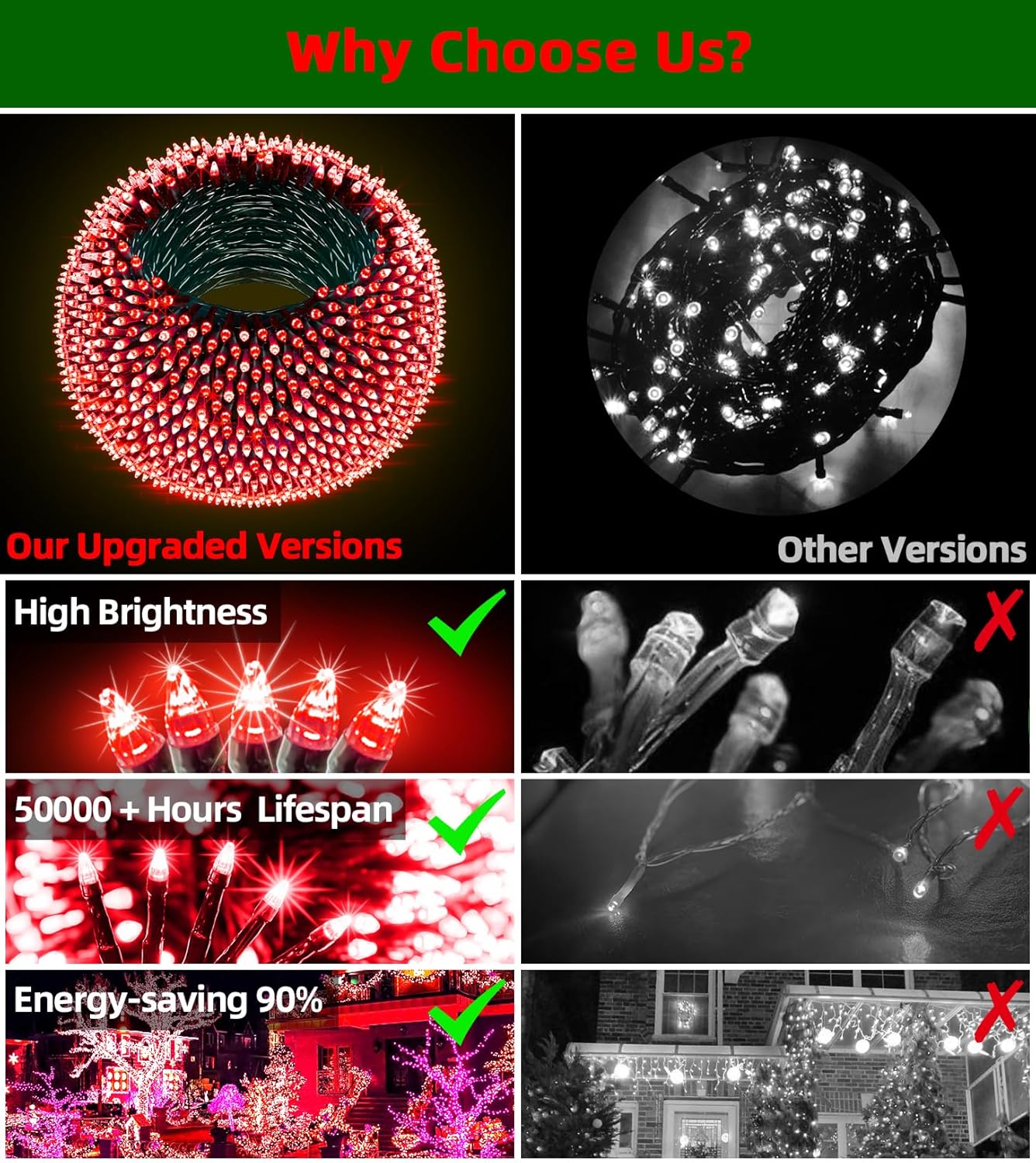 1500 LED 492FT Christmas Lights With Timer Memory - Green Wire String Lights for Indoor Outdoor Decorations, Christmas Tree, Party, Xmas, Wedding, Garden, Patio - Red