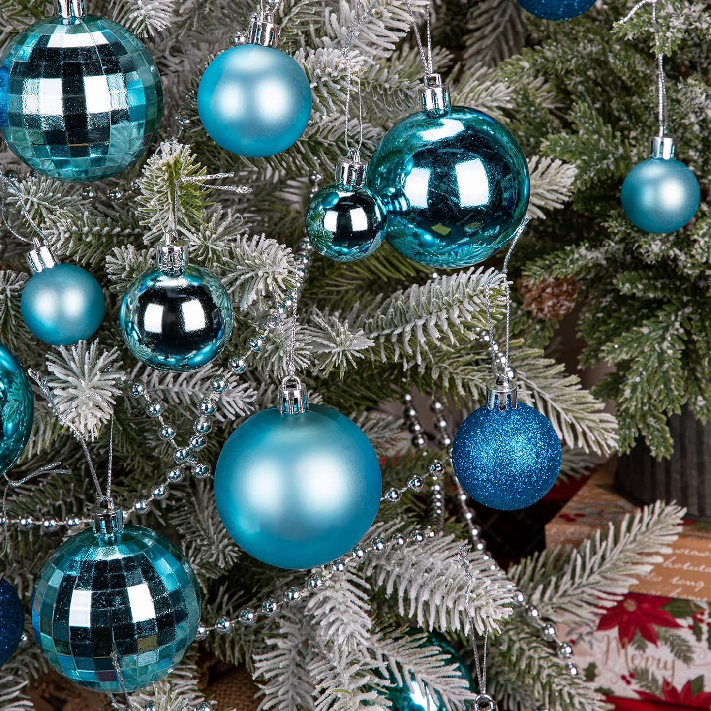 50pcs Christmas Ball Ornaments Lake Blue Large Shatterproof Christmas Tree Balls Decorations Xmas Tree Christmas Ornaments Balls with Hanging Loop for Christmas Wedding Holiday Party Wreath Home Decor