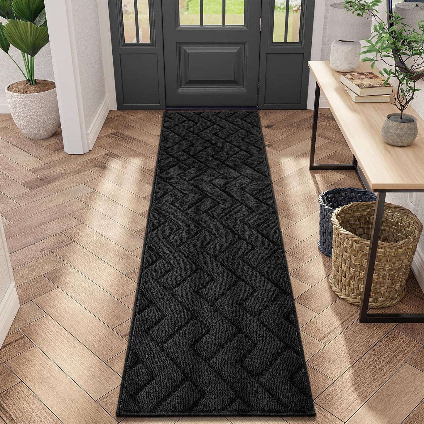 hicorfe Indoor Doormat,Front Back Door Mat Rubber Backing Non Slip Door Mats 20"x59" Absorbent Resist Dirt Entrance Doormat Inside Floor Mats Entryway Washable Low-Profile for Patio,Garden(Charcoal)