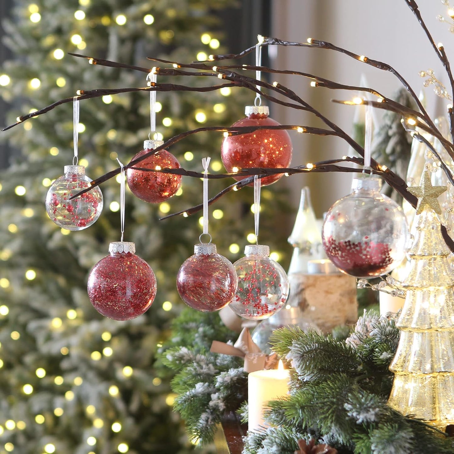 Sea Team Shatterproof Clear Plastic Christmas Ball Ornaments Decorative Xmas Balls Baubles Set with Stuffed Delicate Decorations (60mm/2.36 inch 30-Pack, Red)