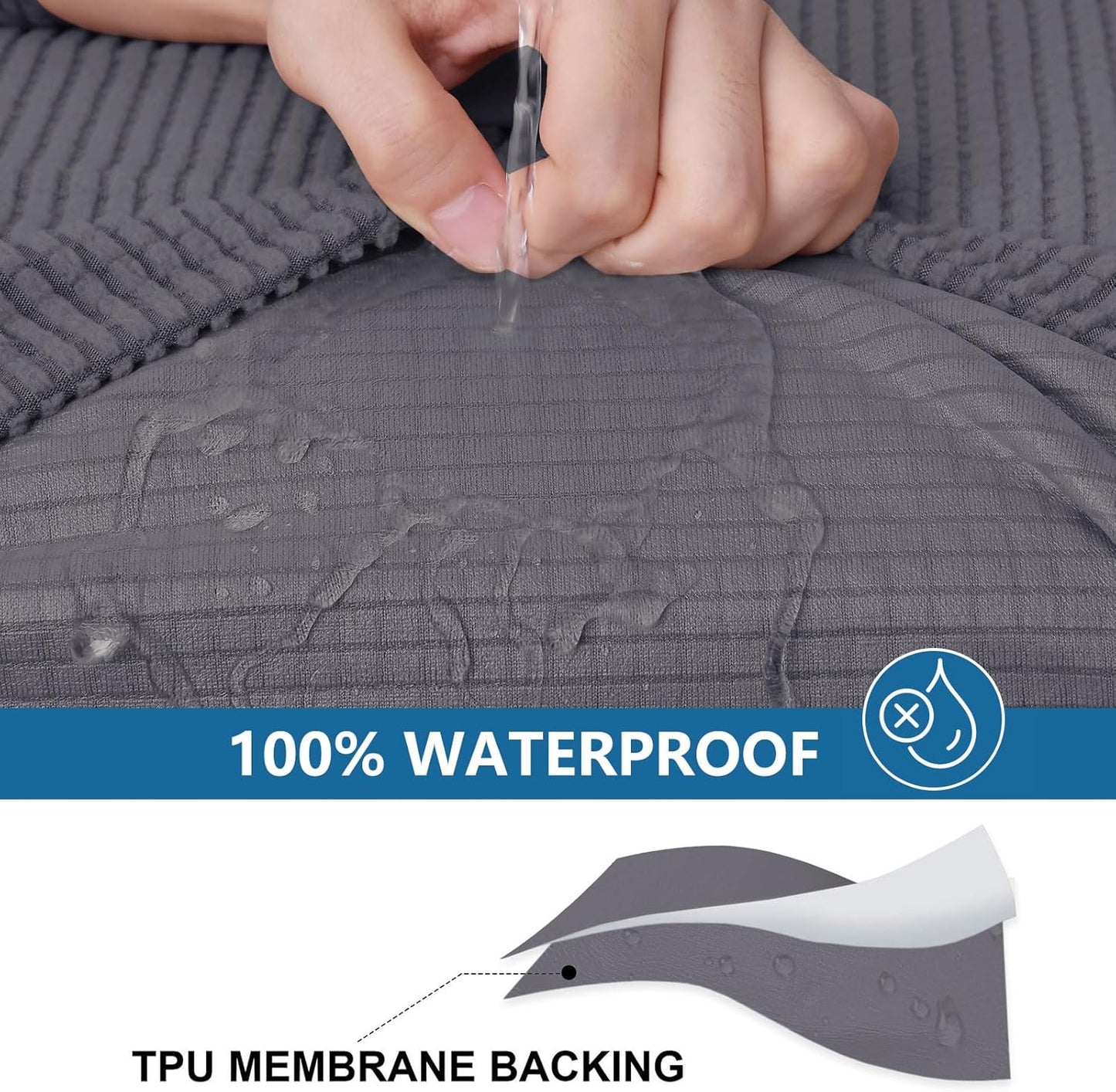 hyha Waterproof Couch Cushion Covers for Pets, Non Slip Sofa Seat Cover for Dogs Washable, Soft Thick Stretch Jacquard Fabric, Sofa Slipcovers with Elastic Bottom (1 Piece for Large, Middle Grey)