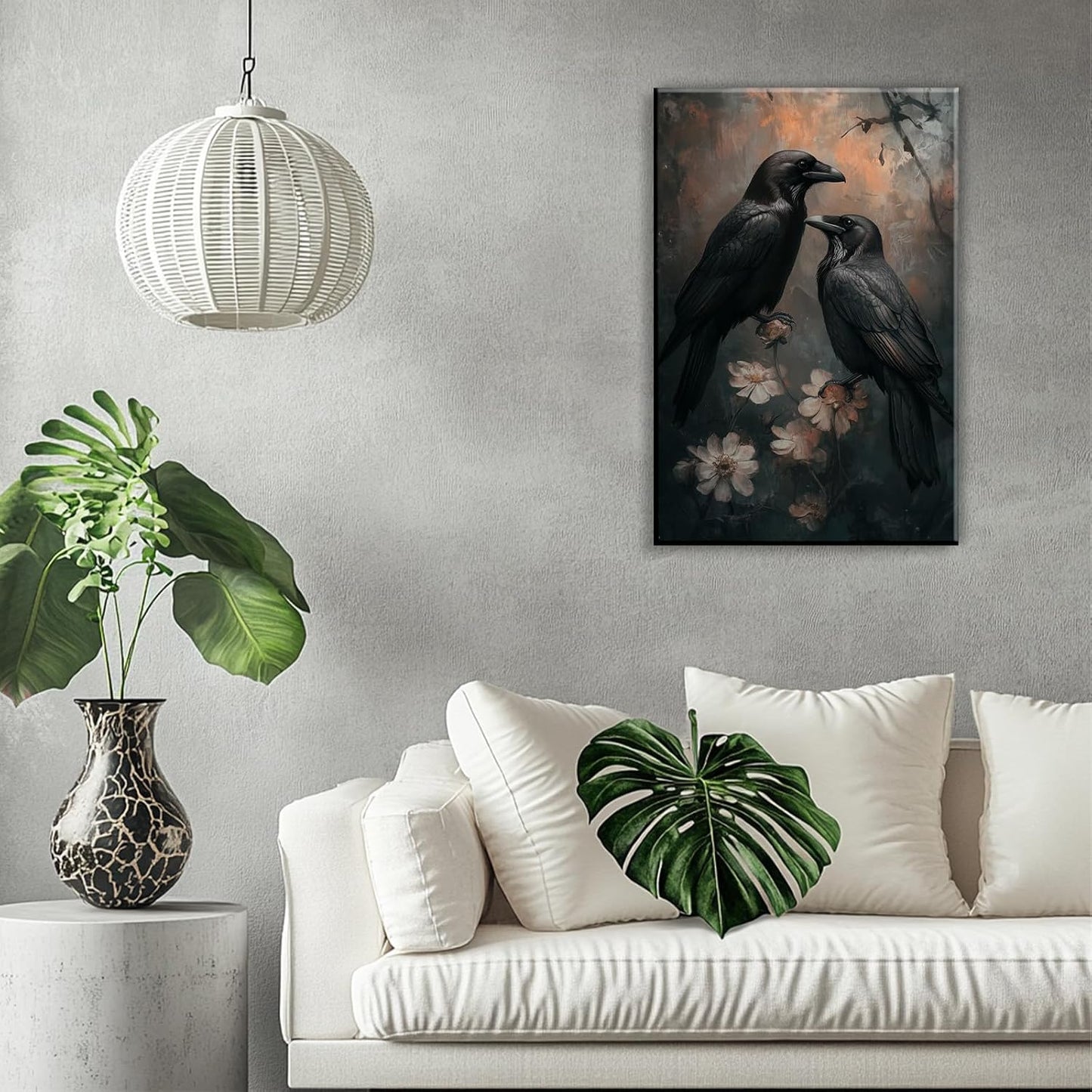 OAAPITI Birds Canvas Wall Art Black Couple Crow Picture Print Vintage Gothic Raven Artwork for Living Room Halloween Home Wall Decor(Artwork-7,12"x18")