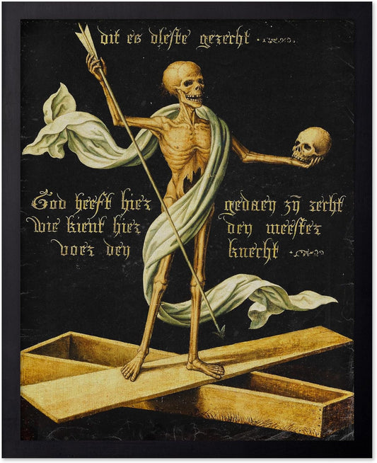 Poster Master Vintage Medieval Poster - Retro Gothic Print - Gift for Artist, Friend - Allegory of Life and Death, Skeleton, Dark, Skull - Wall Decor for Home, Living Room, 16x20 Black Framed