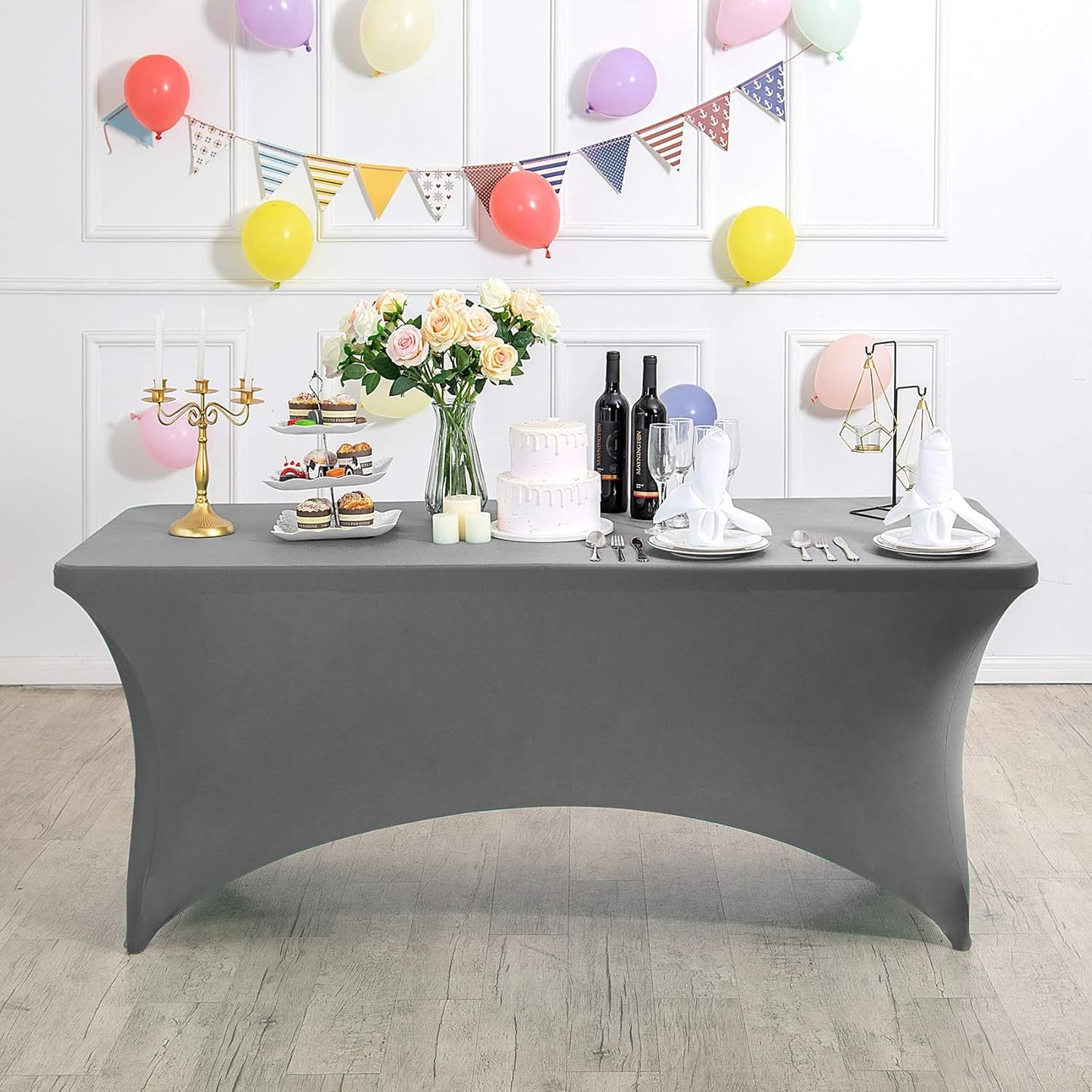 Spandex Table Cover for 6Ft or 4fT or 8ft Table Universal Fitted Stretch Tablecloth for Party, Banquet, Wedding and Events-Gray