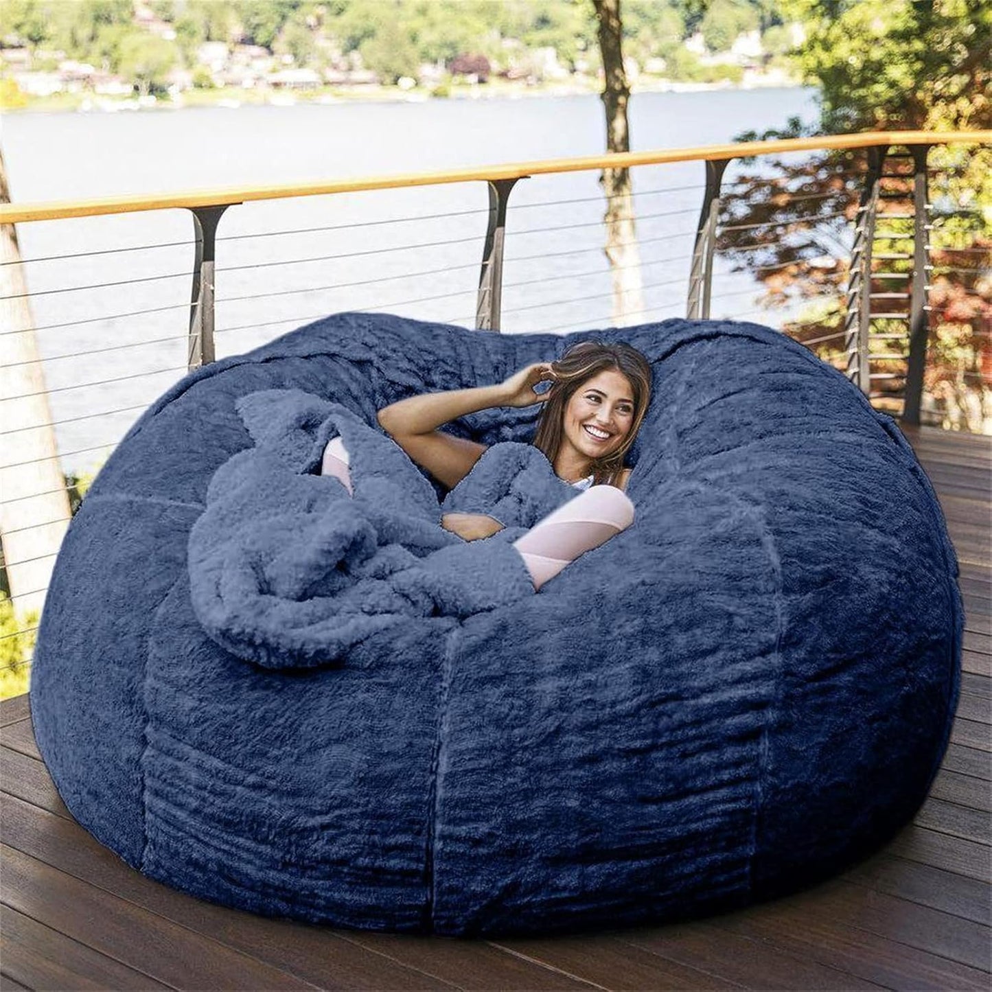 Big Huge Giant Bean Bag Chair for Adults, (No Filler) Bean Bag Chairs in Multiple Sizes and Colors Giant Foam-Filled Furniture - Machine Washable Covers, Double Stitched Seams (Blue,5FT)