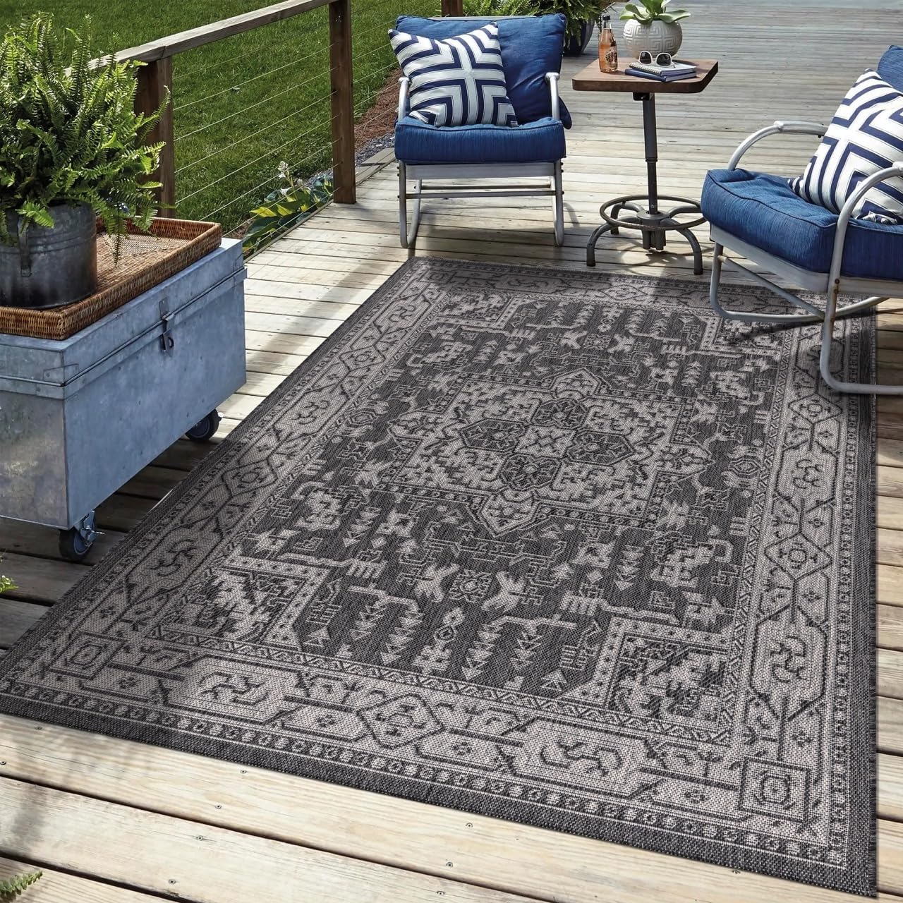 Keen Home Design Terrace Outdoor Area Rug - 5x8 Washable Indoor/Outdoor Rug for Patio, Kitchen, Balcony, Beach, Garden, Deck and Porch, Size: 5'3"x7'7"