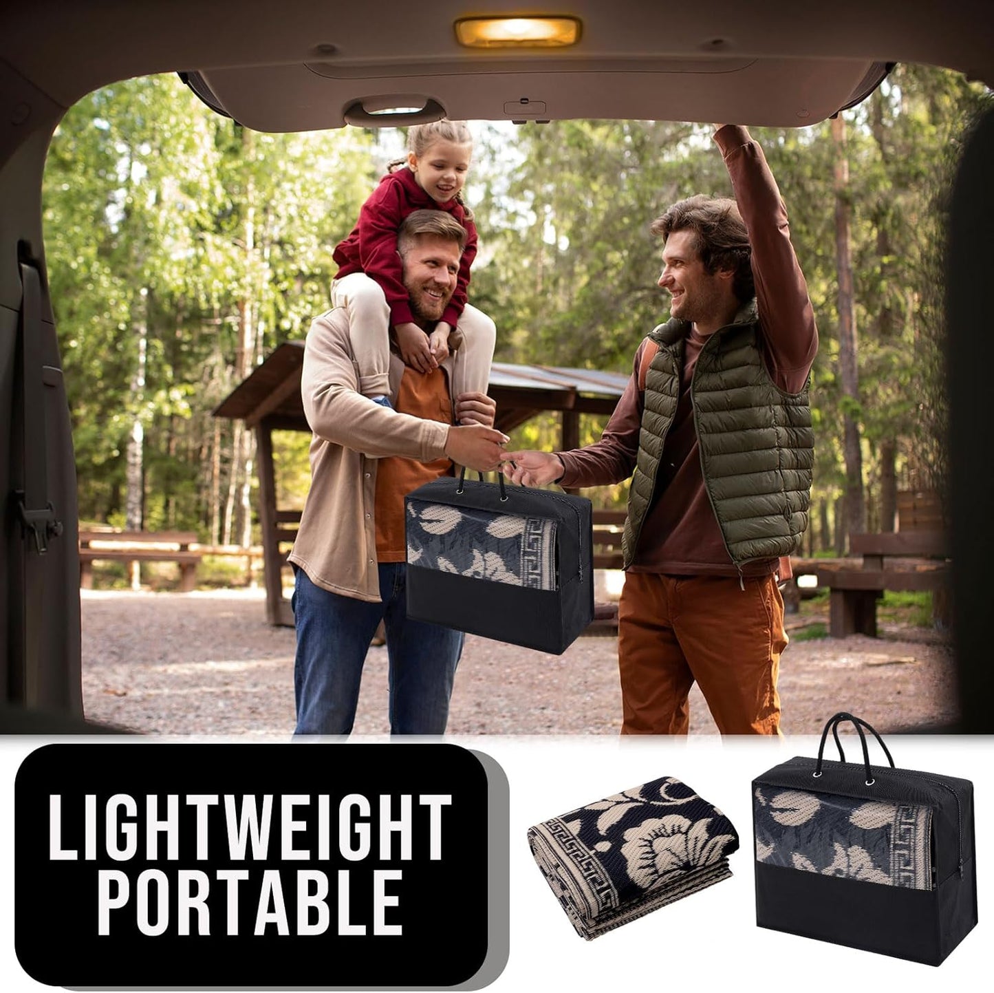 OLANLY Waterproof Outdoor Rug 5x8 ft, Outdoor Plastic Straw Rug with Flower Pattern, Reversible RV Mat for Patio, Camping, Balcony, Deck, Backyard, Black & Beige