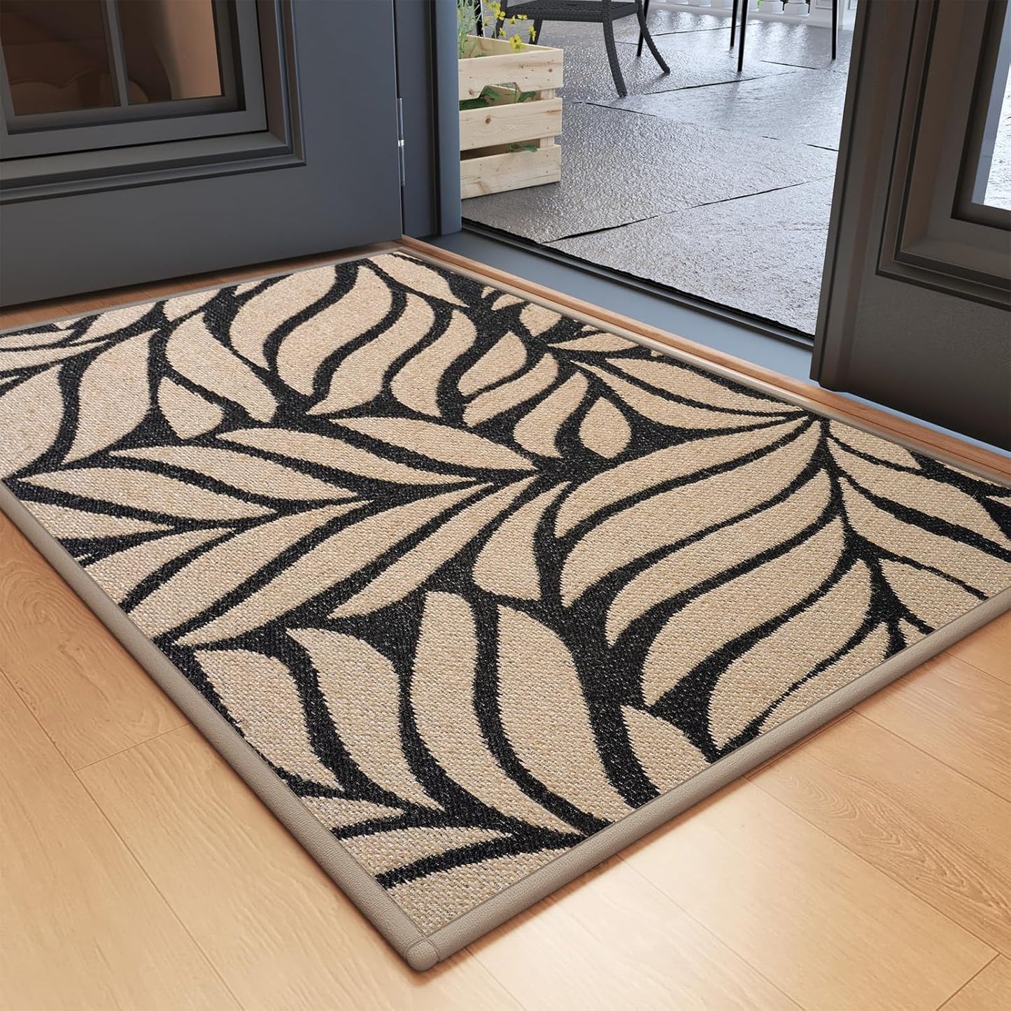 Front Door Mat Indoor Outdoor Entrance, 17''x30'' All-Season Waterproof Welcome Mat, Heavy Duty Non-Slip Rubber Backing, Patio Porch Doormat, Low Profile, Trap Dirt and Moisture, Brown