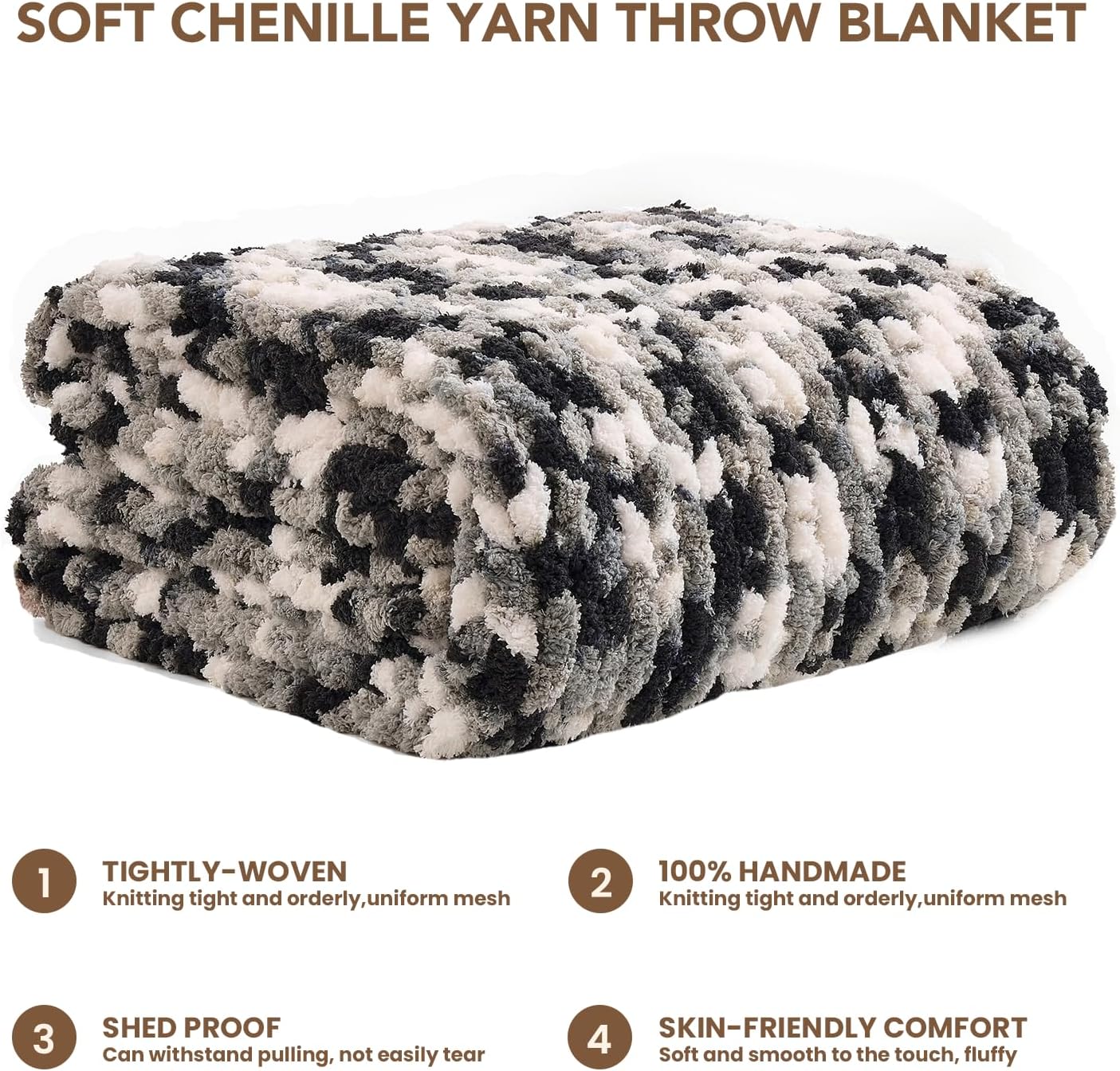 L'AGRATY Chunky Knit Blanket Throw: 50''x60'' Chenille Chunky Knitted Throw Blankets for Bed Couch - Handmade Thick Cable Knit Blanket - Large Crochet Rope Blankets for Home Decor