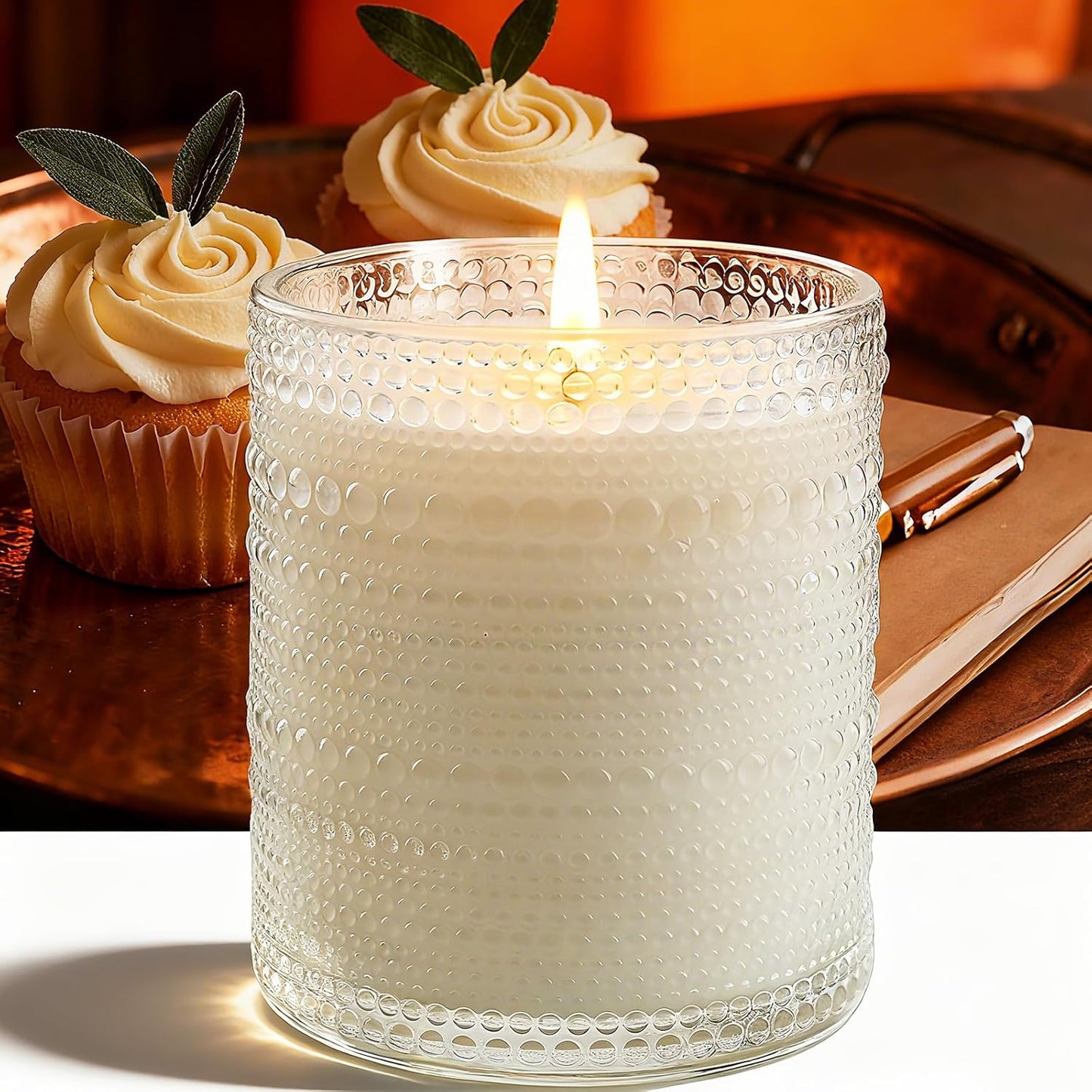 Vanilla Cupcake Scented Candles, Natural Soy Vanilla Candles for Home Scented, Aromatherapy Candles in Glass Over 60 Hours Burn Time Ideal for Gifting