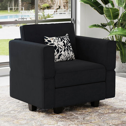 Belffin Modular Sectional Arm Accent Chair with Storage Seat Velvet Armchair Single Sofa Club Chair Black