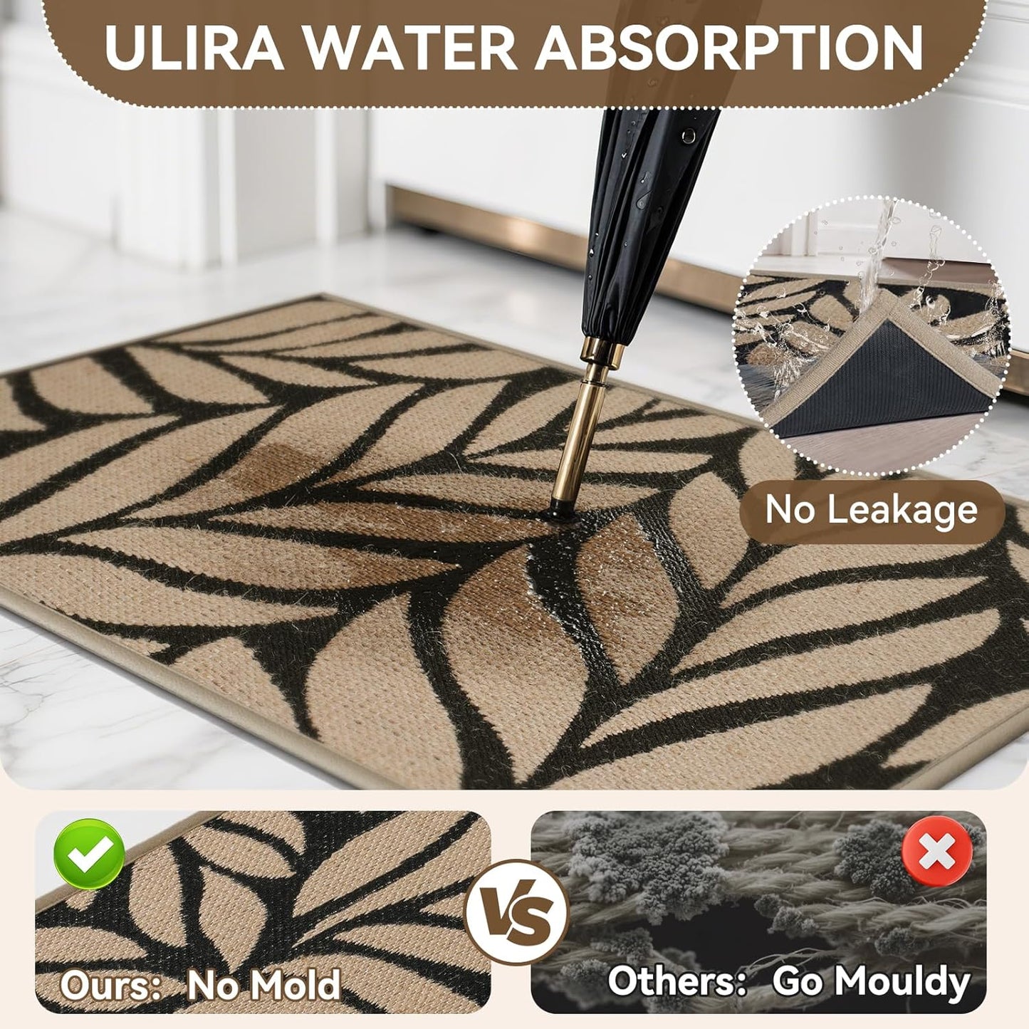 Front Door Mat Indoor Outdoor Entrance, 31''x47'' All-Season Waterproof Welcome Mat, Heavy Duty Non-Slip Rubber Backing, Patio Porch Doormat, Low Profile, Trap Dirt and Moisture, Brown