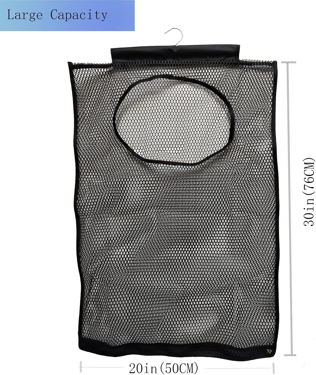 Hanging Mesh Laundry Hamper (30in*20in*2in) Large Dirty Clothes Bag, Can Be Used Behind The Door & Closet & Caravan& Bathroom (Black)
