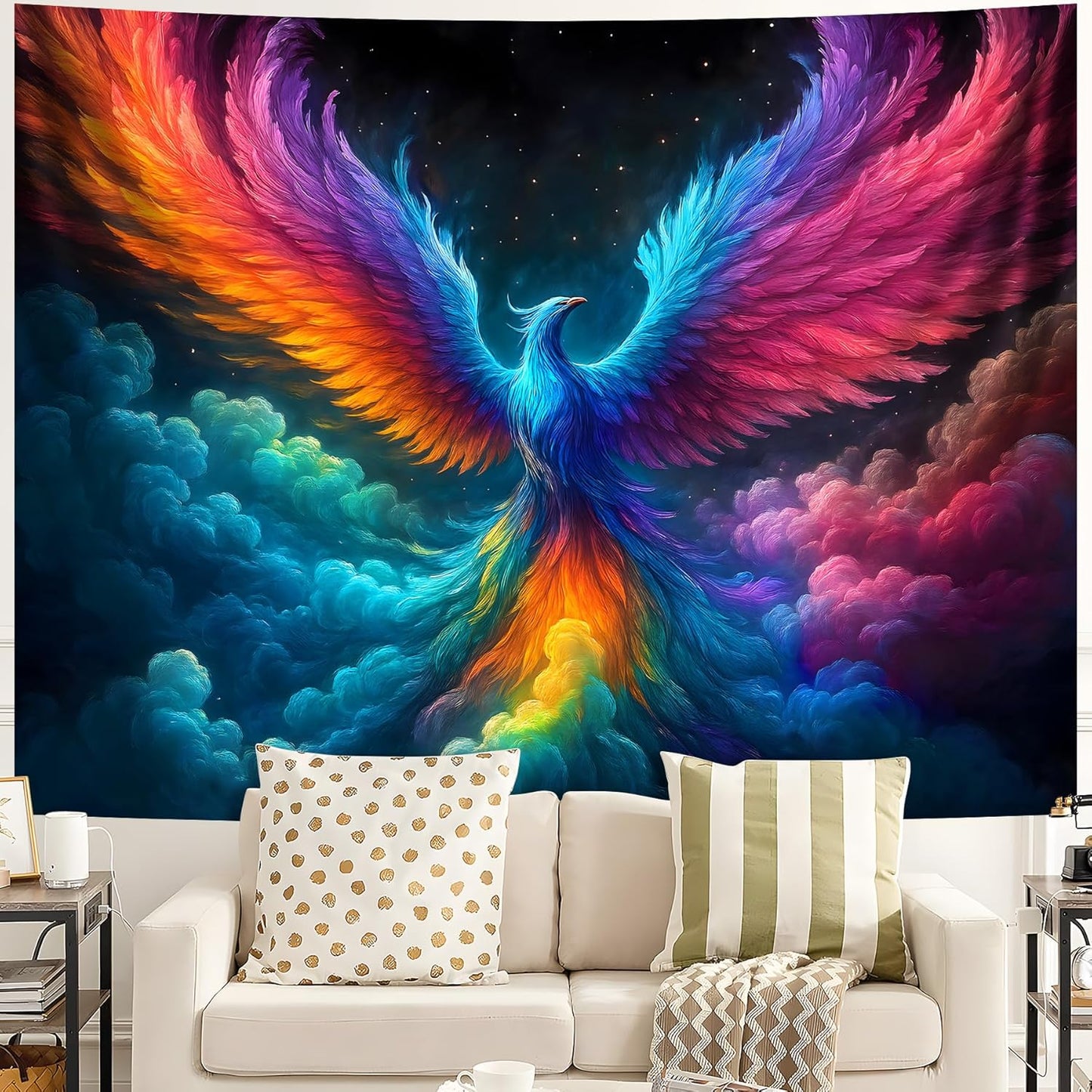 Blacklight Tapestry,WingTapestry Glow In The Dark,UV Reactive Black Light Upright Posters Wall Hanging for Bedroom Dorm Living Room Backdrop Decor (wing17, 90L" x 70W")