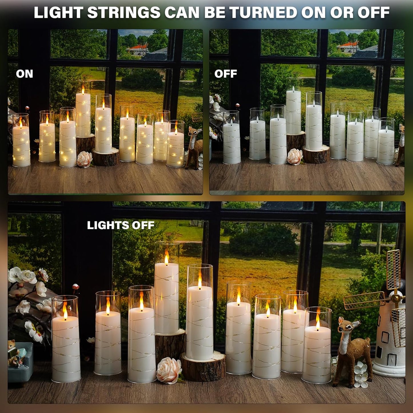 Flickering Flameless LED Candles,Battery Operated Candles 24 Pcs with Embedded Star String,Acrylic LED Pillar Candles with Remote,Suitable for Home Decoration to Create an Atmosphere (White)
