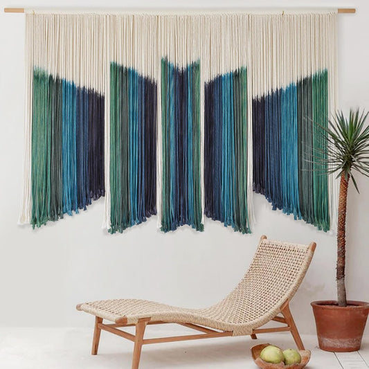 IOWER Macrame Wall Hanging Dip-Dyed 59" Wx37 L Craftsmanship Fiber Yarn Wall Art Boho Macrame Wall Decor