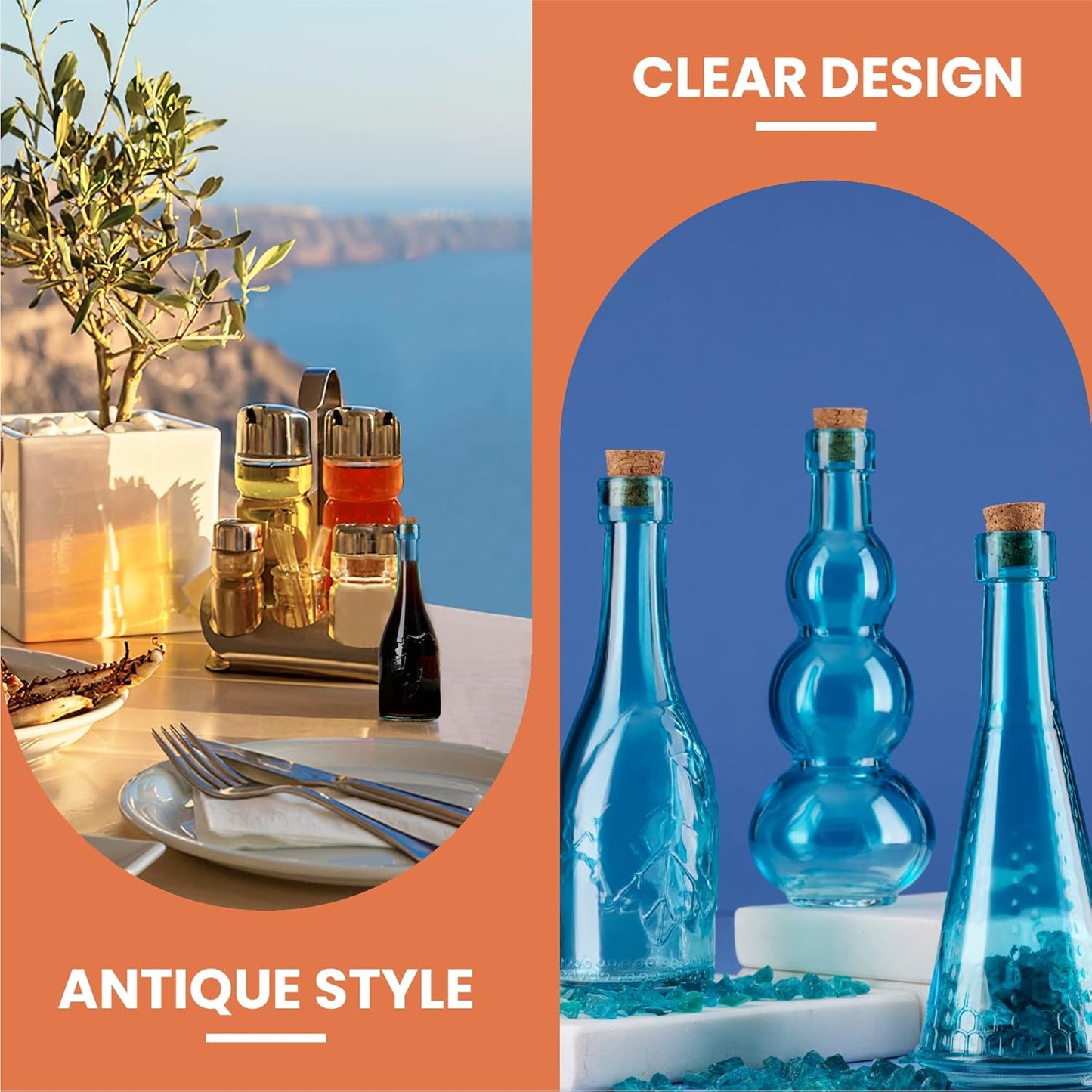 Small Blue Vintage Glass Bottles with Corks, Mini Vases, Decorative, Potion, Assorted Design Set of 12 pcs, 4.6 Inch Tall (11.43cm), 1.4 Inch Wide (3.56cm)