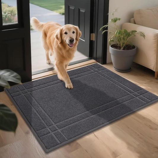 JSEI Entryway Rugs Doormat 32"x48", Non-Slip Dirt Trapper Door Mats Indoor, Washable Absorbent and Stain Resist Welcome Floor Mat for Front Door, Dog Door Mat, Muddy Wet Shoes & Paws, Dark Grey