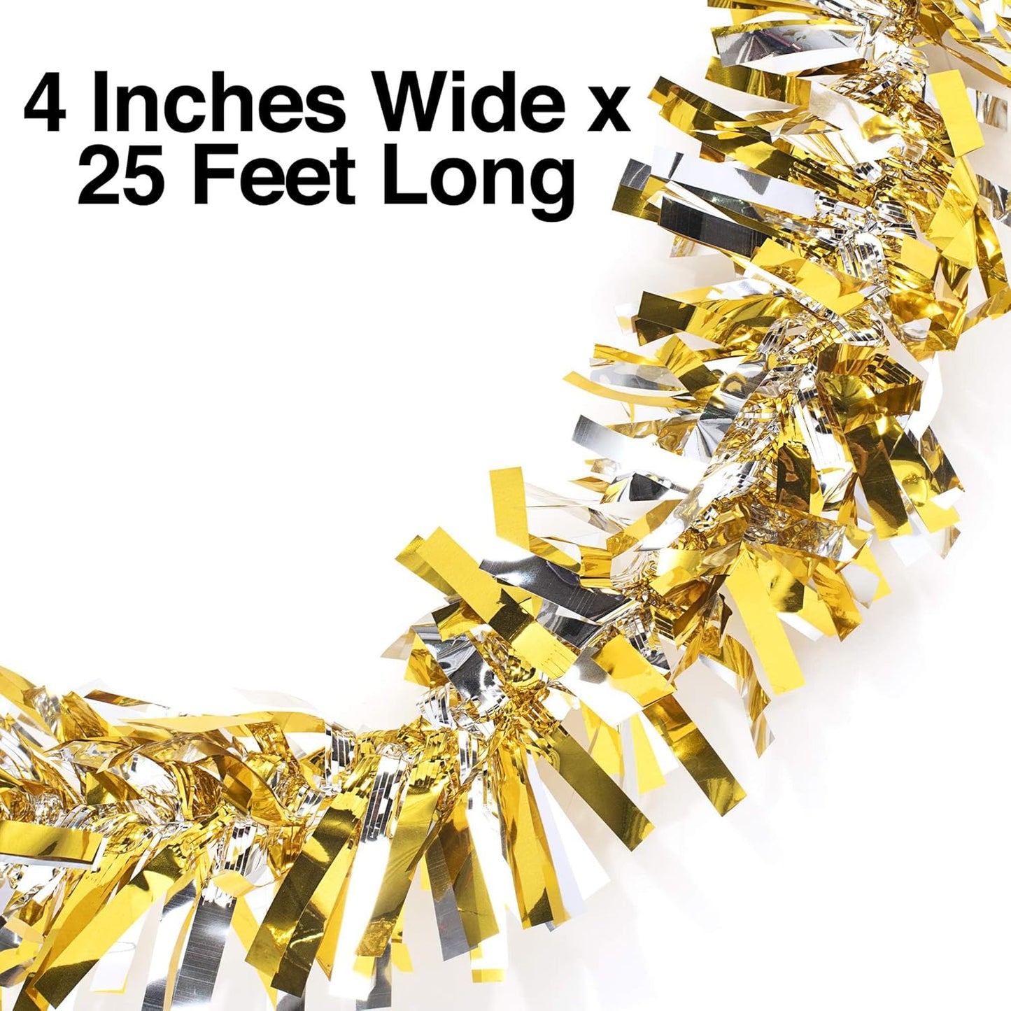 Anderson's Gold & Silver Metallic Tinsel Twist for Trailer Or Golf Cart, 4 inches Wide x 25 ft Long, Christmas, Birthday, Mardi Gras, Graduation and Holiday Garland Decor for Parties and Parades