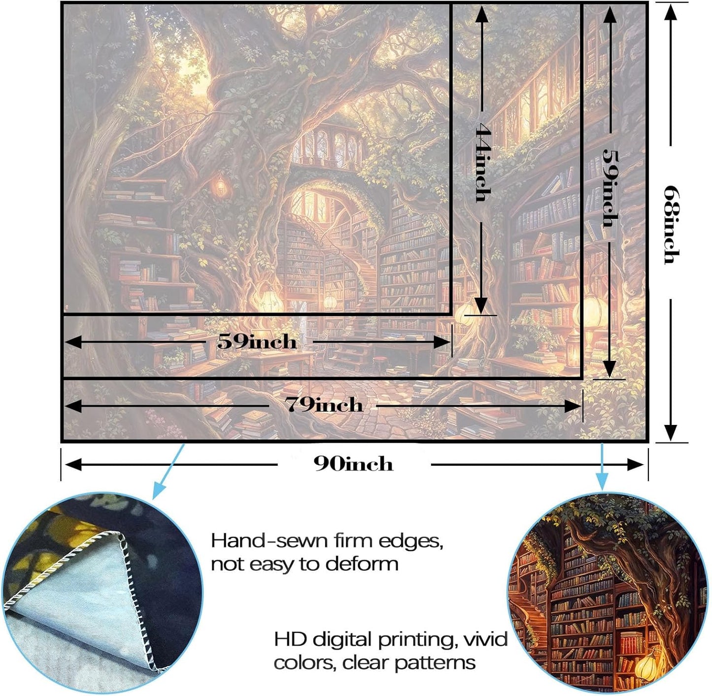 Accnicc Forest Library Tapestry Tree Bookshelf Tapestries Wall Hanging Vintage Fantasy Fairy Treehouse Book Extra Large Tapestry for Bedroom Living Room Dorm Classroom 90 x 68 inch