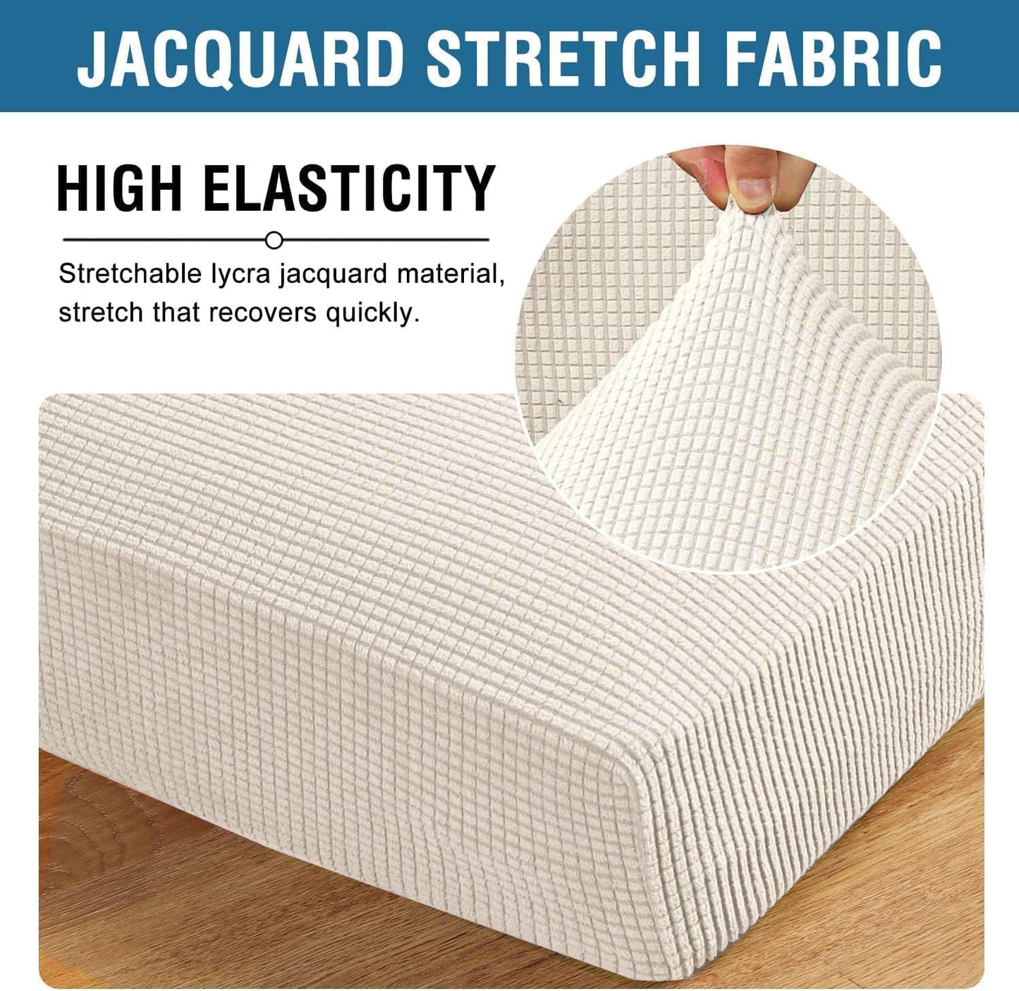 H.VERSAILTEX Super Stretch Individual Seat Cushion Cover Sofa Covers Couch Cushion Covers Slipcover Sets Thick Jacquard Textured Twill Fabric (3 Piece Sofa Cushion Covers, Ivory)