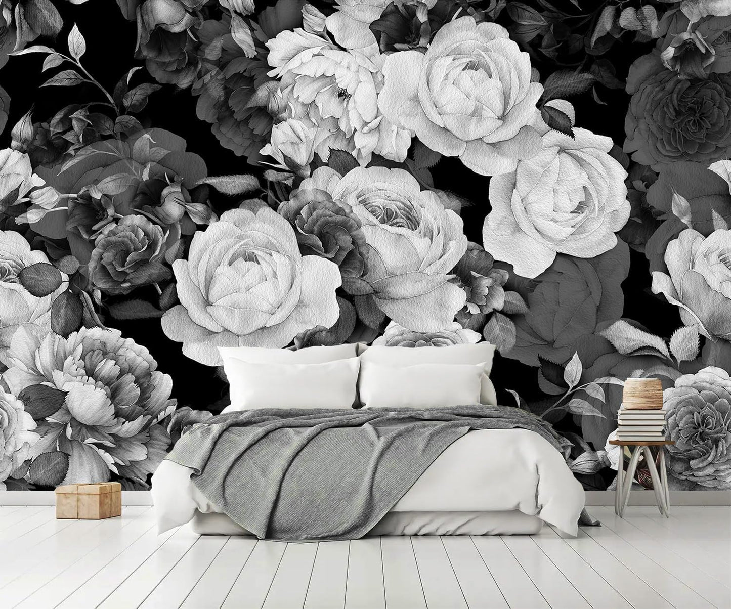 AFZEVEB-Dark Peony Wallpaper Watercolor Rose Wall murals for Bedroom 136"x96" (Not Peel and Stick)