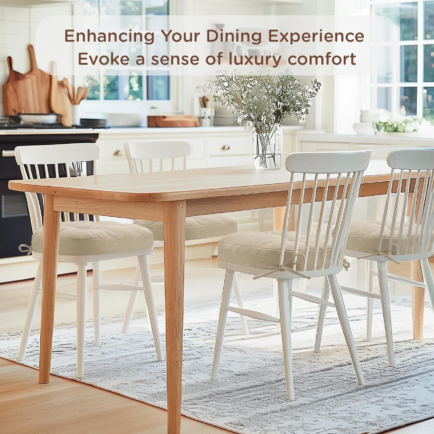 Codi Dining Chair Cushions 2 Pack, Thick Chairs Pads for Indoor Kitchen Room - Washable, Non-Slip Memory Foam Seat Cushion with Ties, 16.5"x16.5"x 3.5", Set of 2, Beige