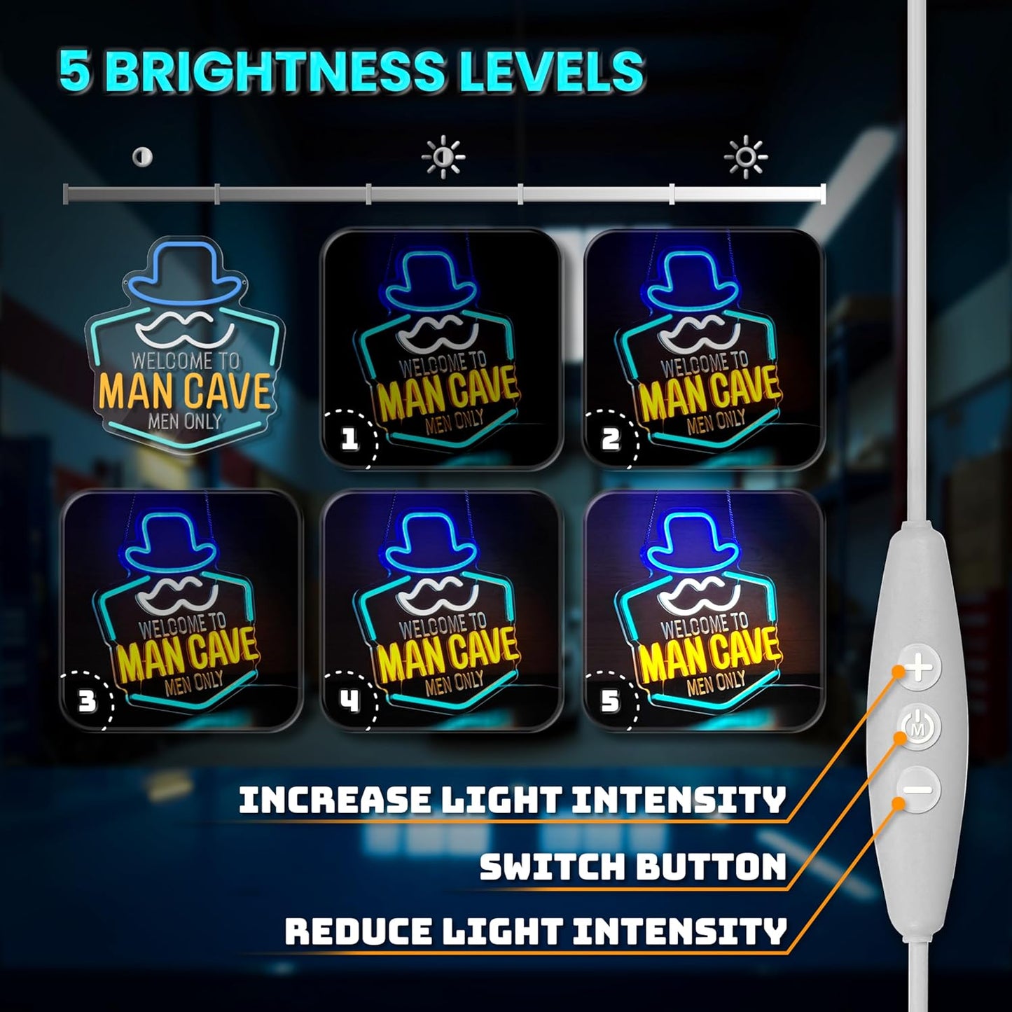 Man Cave Neon Sign, Gentleman Neon Signs for Wall Decor, Dimmable Acrylic Neon Lights for Man Cave Gamer Room Bedroom Bar Pub Party Decorations