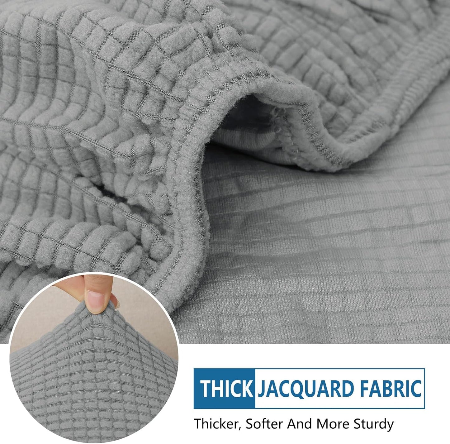 hyha Waterproof Couch Cushion Covers for Pets, Non Slip Sofa Seat Cover for Dogs Washable, Soft Thick Stretch Jacquard Fabric, Sofa Slipcovers with Elastic Bottom (1 Chaise+2 Seater, Light Grey)