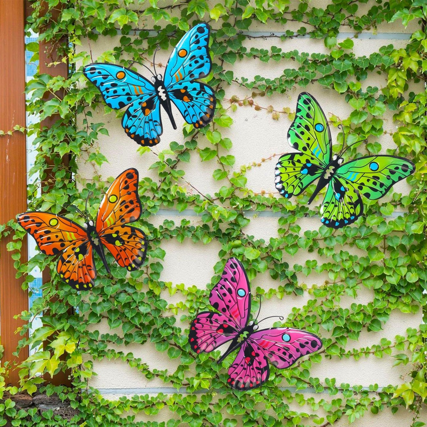 MACLARONX 4 PCS Metal Butterfly 9.6" Butterflies Outdoor Fence Yard Art Wall Decor Hanging Decorations for Garden Living Room Bedroom Patio Balcony Gift for Family Friends Housewarming