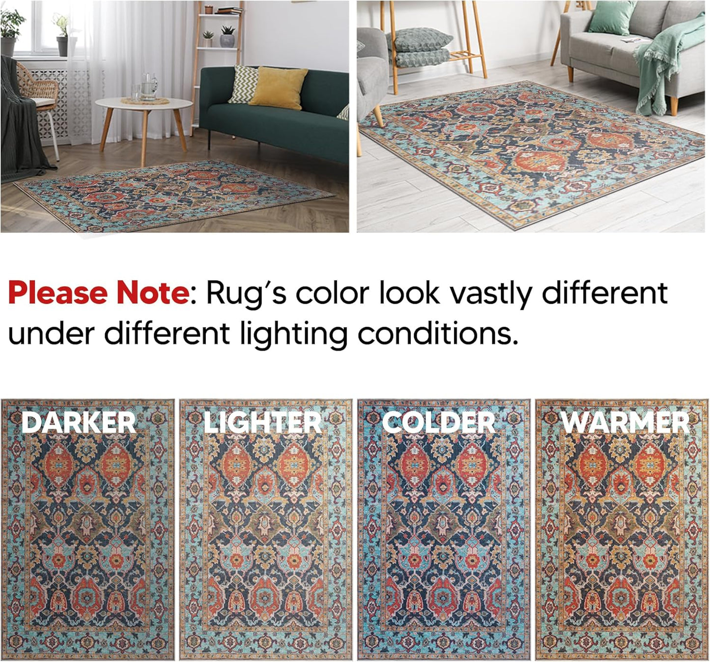 Keen Home Design 2x3 Rug - Machine Washable Entry Rug with Non-Slip Backing, Ideal for Enteryway, Kitchen, Bathroom, Laundry Room - Vintage, Easy Clean, Durable, Low Pile Rug - (2' x 3')