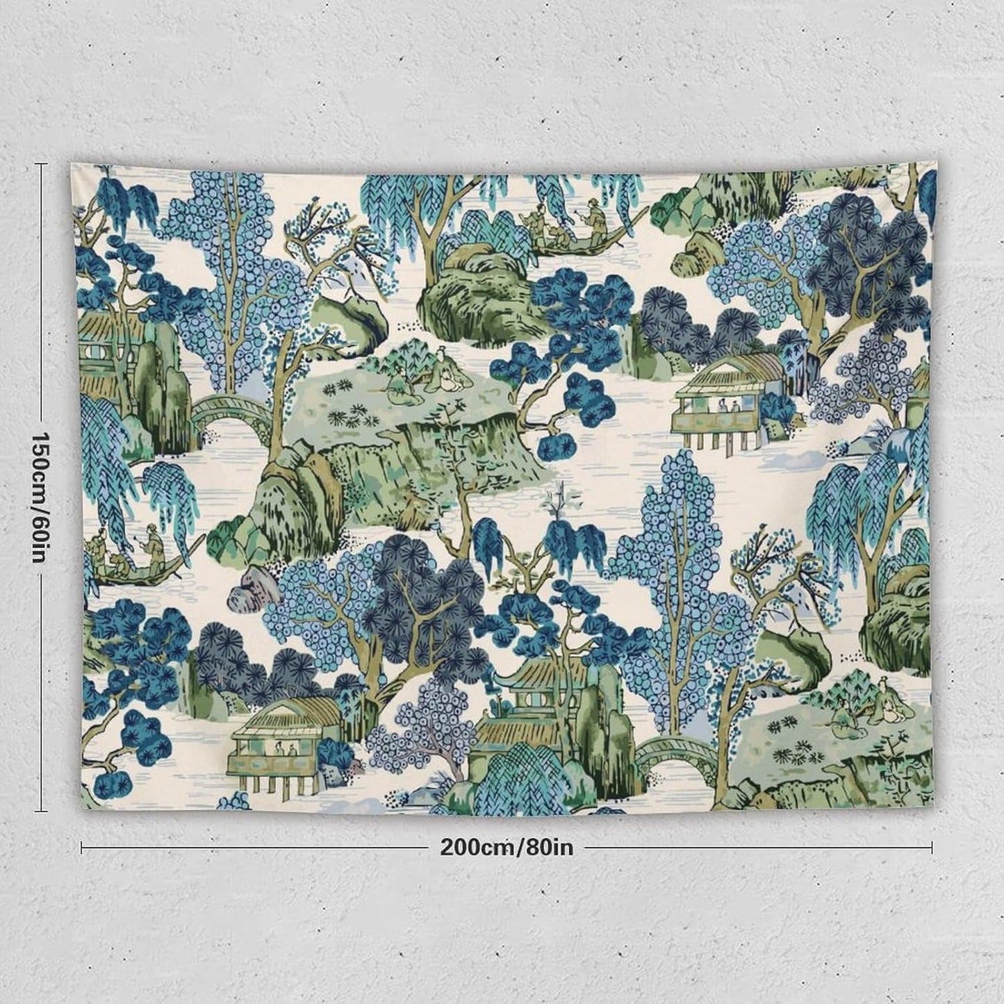 Chinoiserie Tapestry,Asian Watercolor Abstract Art Tapestry,Asian Japanese Wall Tapestry, Nature Landscape Tapestries for Bedroom Living Room Decor 80"x60"