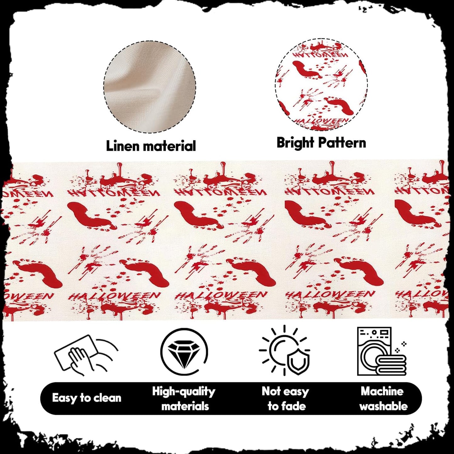 Halloween Table Runner 13 x 72 Inch, Scary Red Blood Footprints Linen Table Runner, Kitchen Dining Table Decorations, Halloween Table Decorations, Long Table Runner for Home Room Party Decor