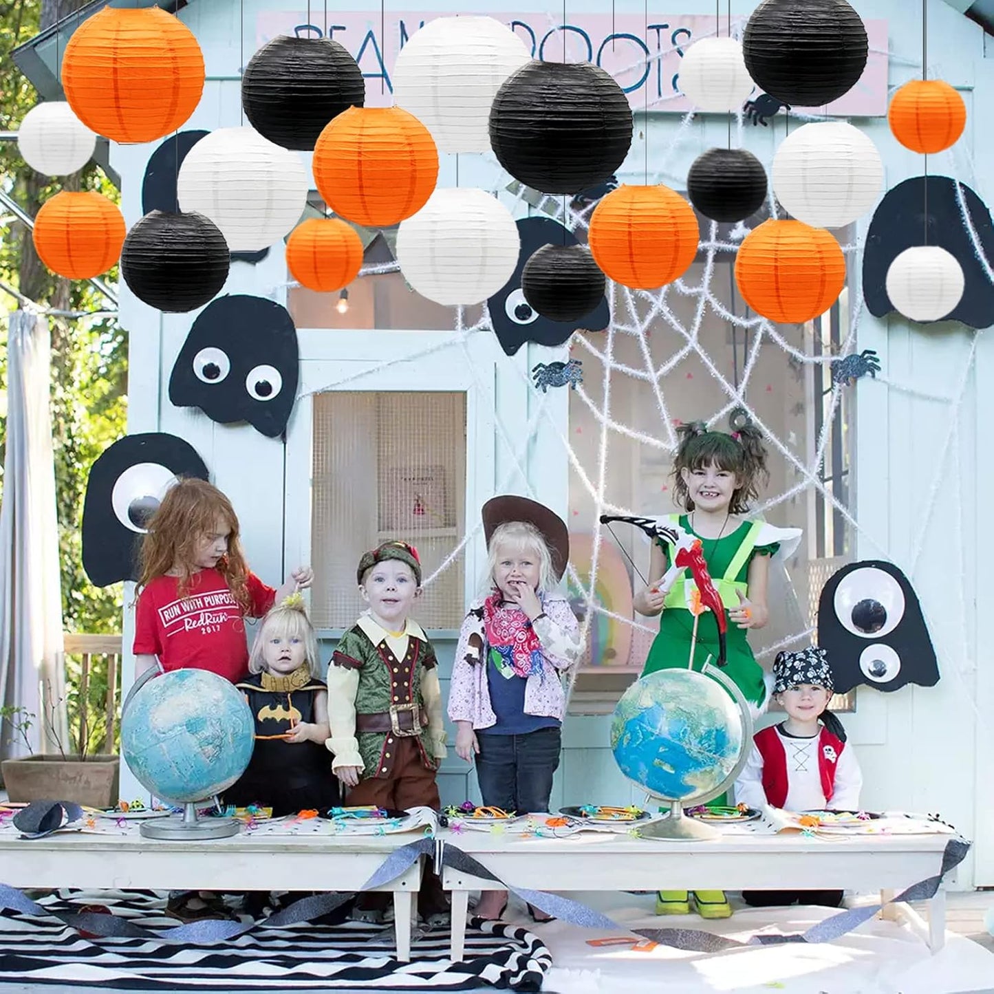 ADLKGG Paper Lanterns Party Decorations, Orange Black White Round Hanging Lanterns for Graduation Halloween Thanksgiving Birthday Party Decorations, 21pcs