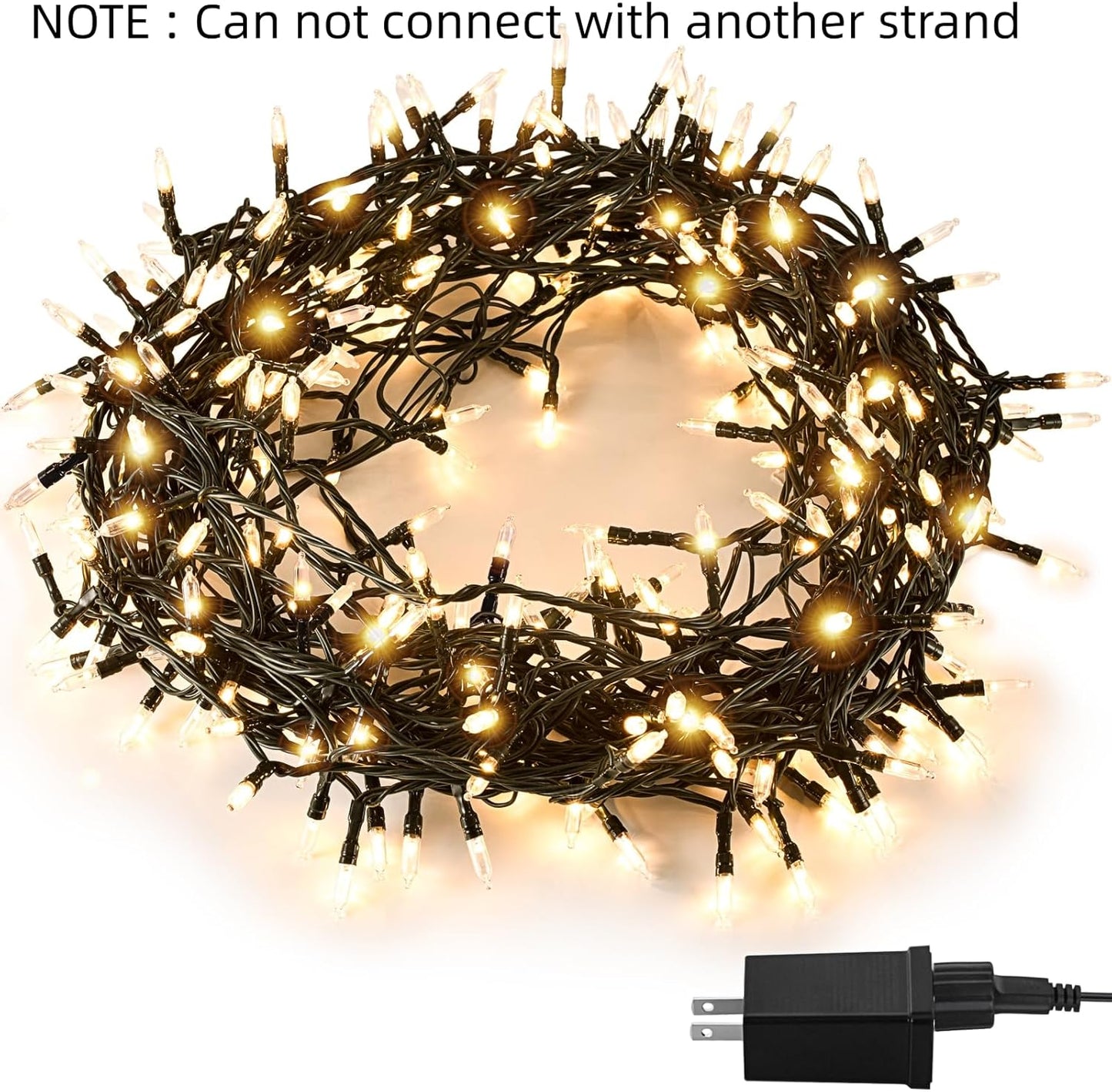 One Strand 170FT 500 LED String Lights Outdoor Indoor,Warm White Christmas Light Green Wire, Non Connectable Plug in Christmas Tree Lights for Big Space Home Decor