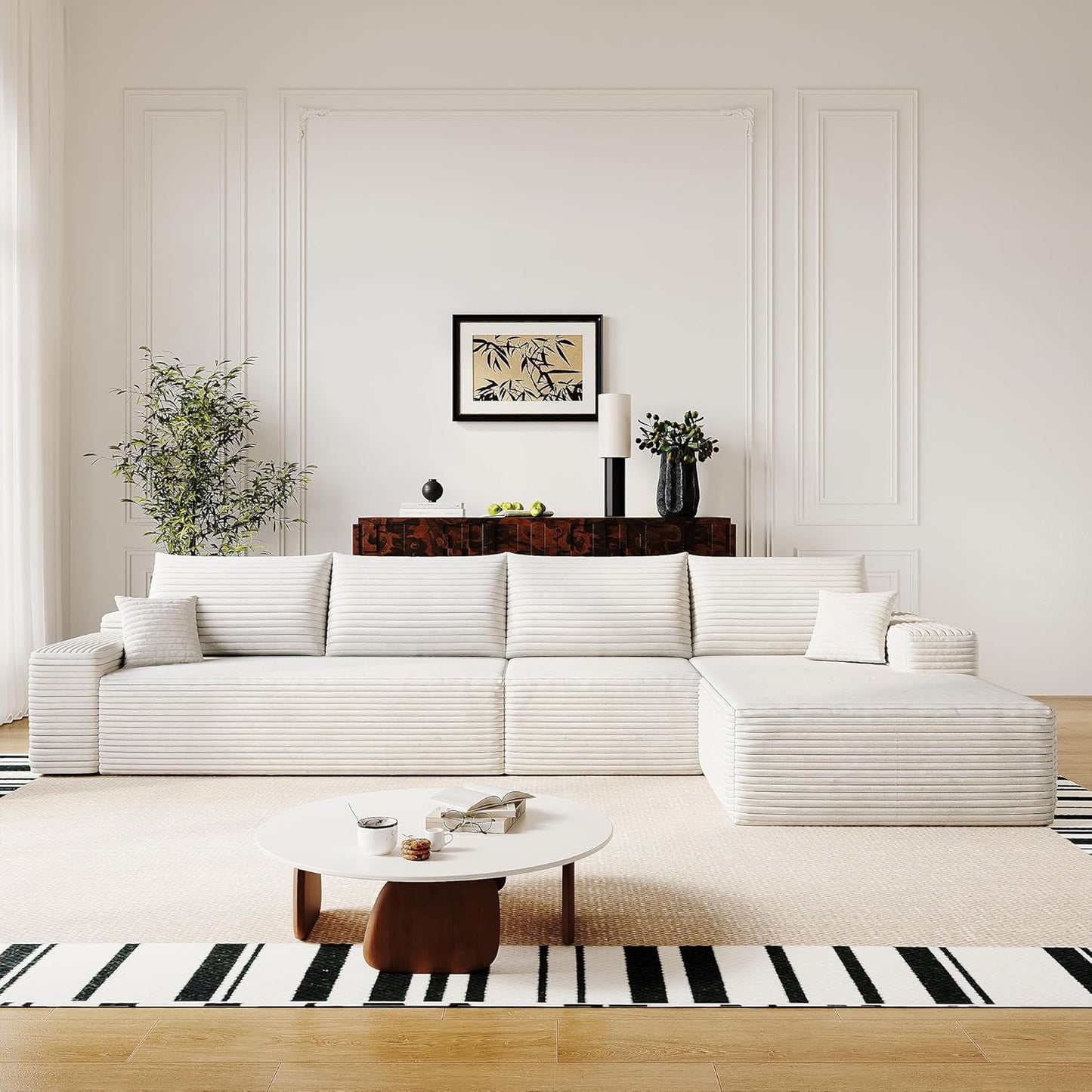 136" Sectional Couches for Living Room Modern Modular Sofa with L-Shape Couchs Upholstered Boneless Couch Deep Seat Sectional Couch with Chaise (White, Right Facing Chaise+3Seaters)