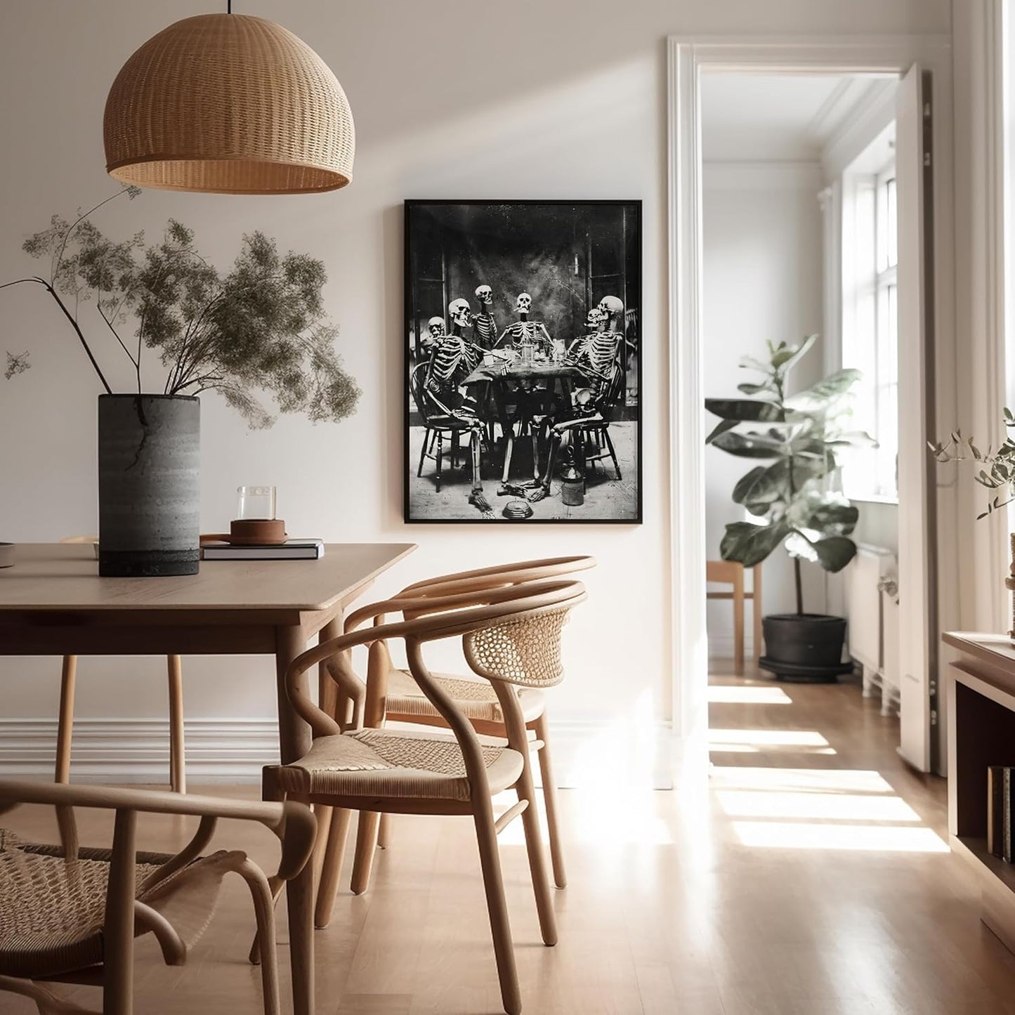 Poster Master Vintage Skeletons Smoking Poster - Retro Dinner Party Print - Skeleton Art - Halloween Art - Gift for Him & Her - Gothic Decor for Dorm, Living Room or Bedroom - 16x20 UNFRAMED Wall Art