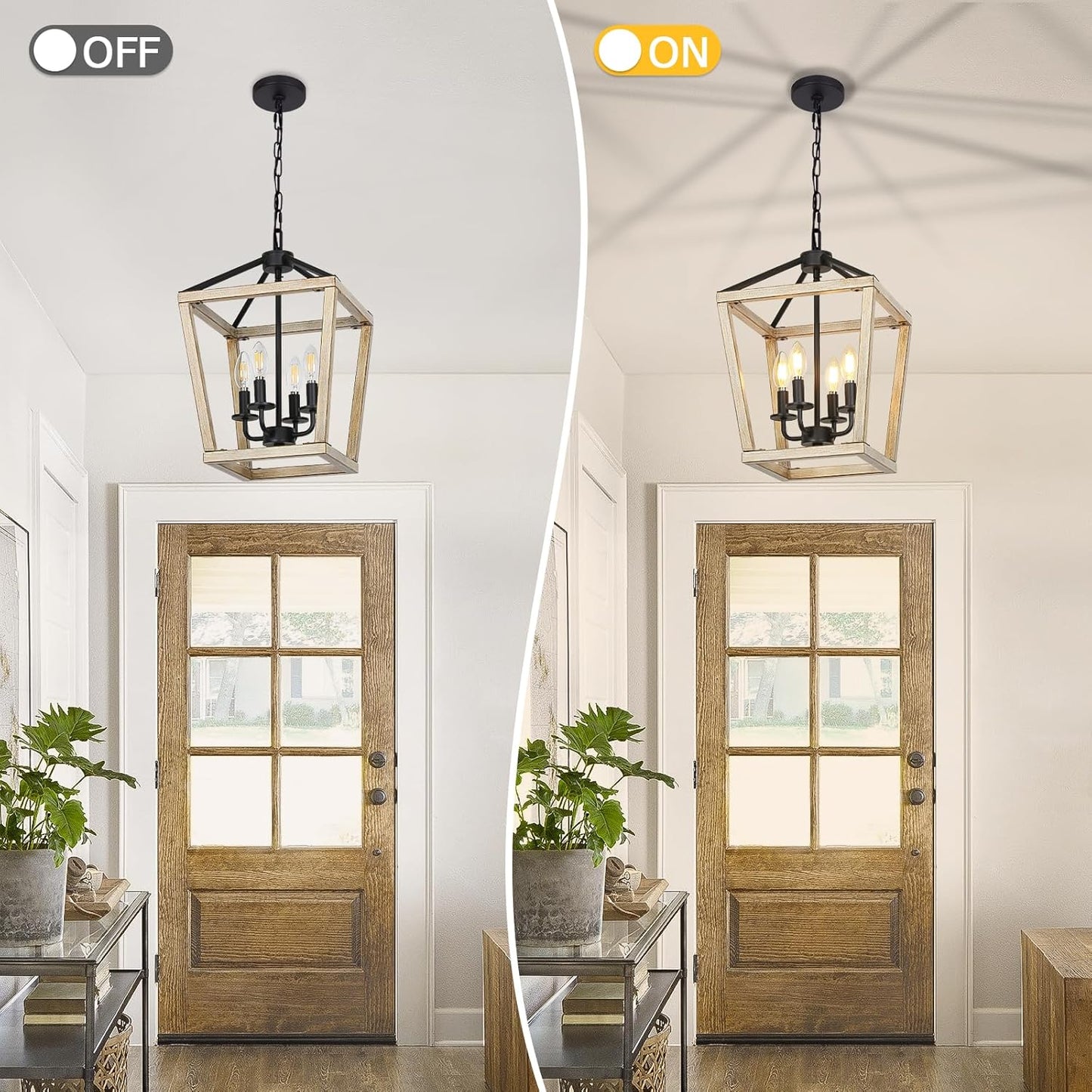 4 Light Chandelier Fixture, Farmhouse Light Fixtures Geometric Metal Cage Modern Ceiling Light with Adjustable Height, E12 Base Hanging Lights for Kitchen Island, Dining Room, Living Room, Indoor