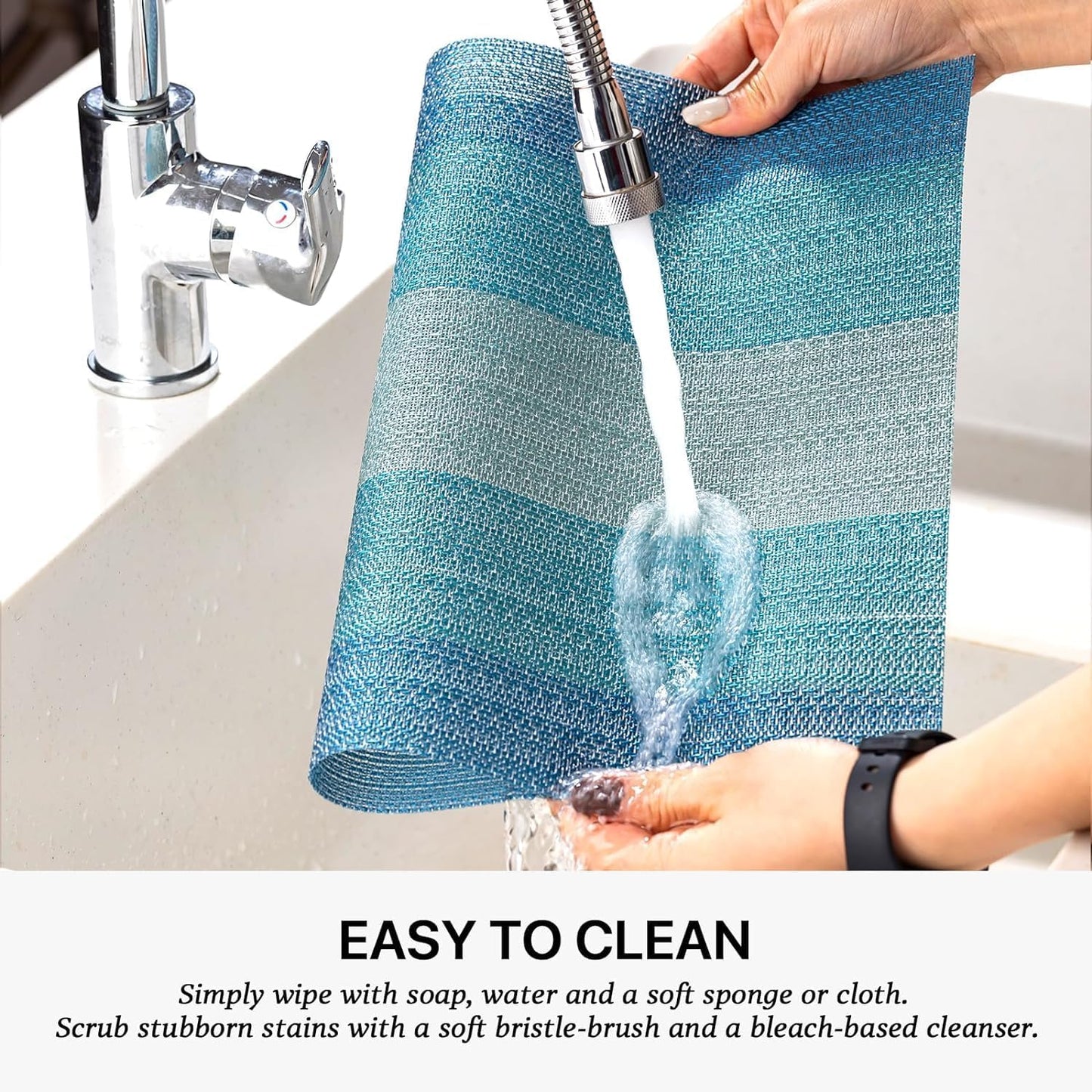 LEXMORE PlaceMats Set of 12 Vinyl/Plastic Woven Place Mats for Kitchen Table Indoor/Outdoor Washable PlaceMat Wipeable Dining Table Mats(Ocean Geode)