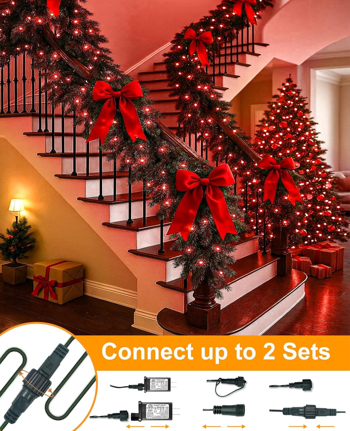 Christmas Lights Outdoor, 157FT 480 LED Plug in Christmas Tree Lights Waterproof, 8 Modes Green Wire Twinkle String Light for Indoor Room Patio Garden Porch Xmas Wedding Party Decorations, Red