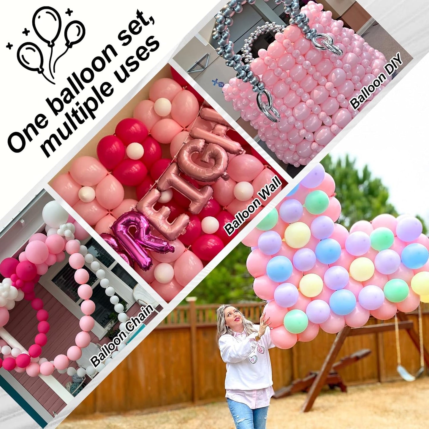 Pastel Pink Quick Link Balloons, 60PCS 10 Inch Baby Pink Linking Balloons for Making Balloon Wall Heart Arch, Tails Balloon for Girls Wedding Birthday Baby Shower Valentine's Party Decorations