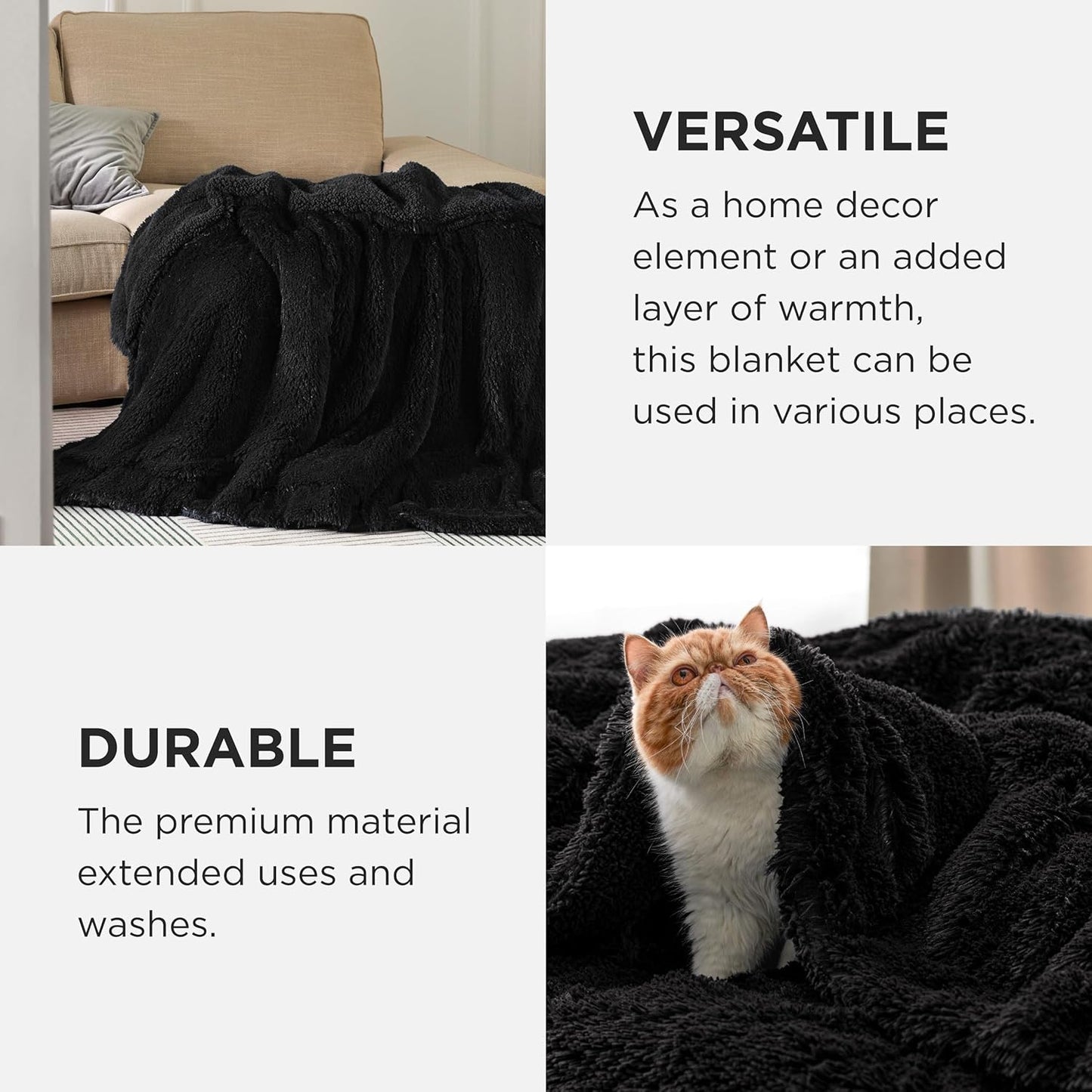 Bedsure GentleSoft Fluffy Black Throw Blanket Gifts for Men, Black Decor Soft Cozy Fuzzy Plush Minky Thick Warm Sherpa Fleece Faux Fur Throws for Couch Bed, Furry Blanket Gifts for Mom Dad, 50x60