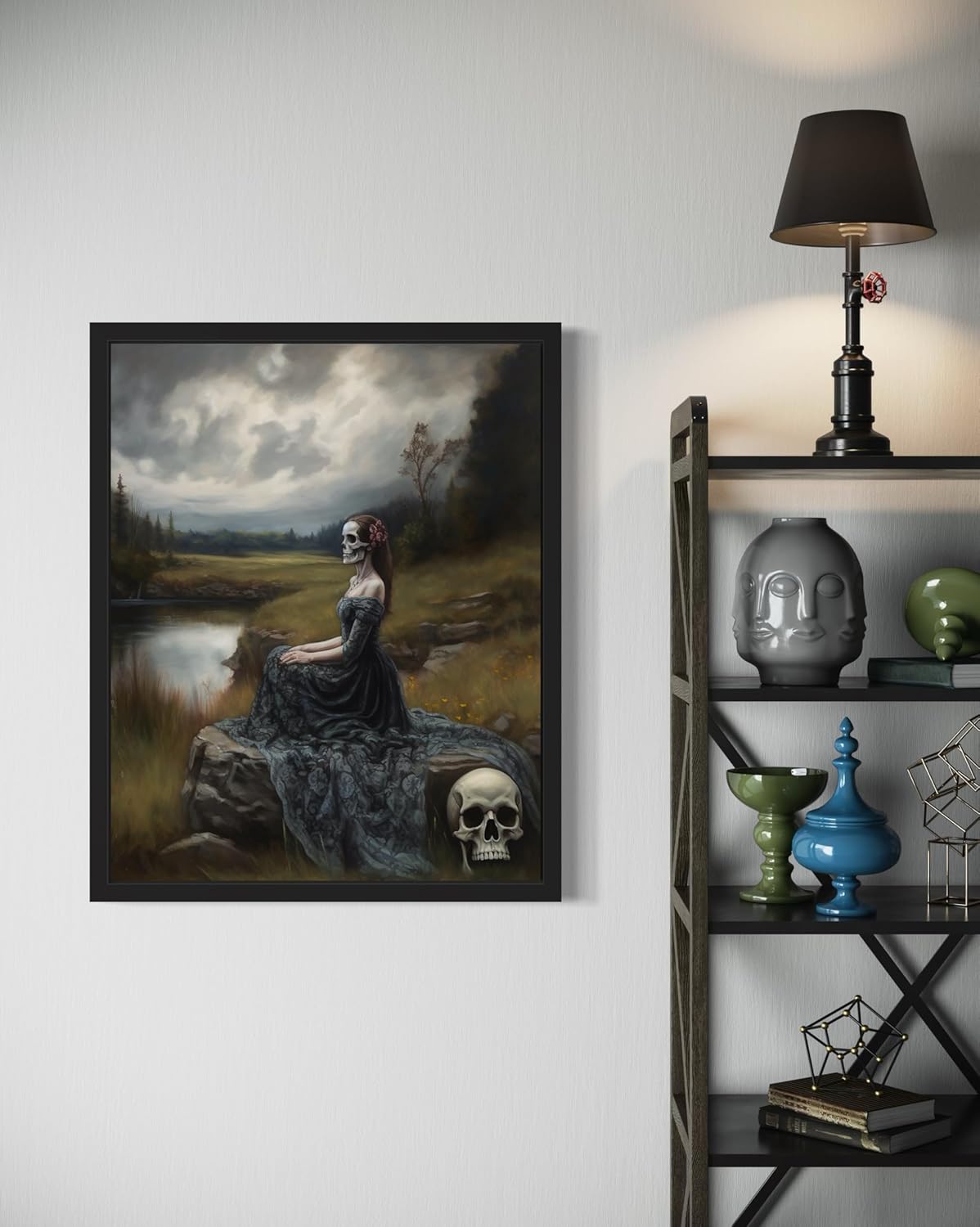 Widow Ghost Poster Art Print, Halloween Scary Vintage Wall Art Academia Spooky Painting Decoration for Horror Prints, Gothic Posters Bedroom Decor 89 (Widow Ghost, 16 x 20 inches, Black Frame)