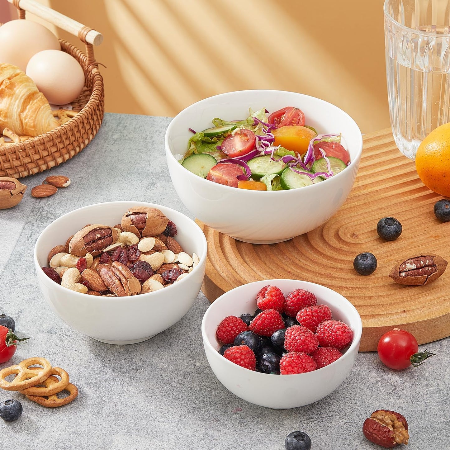 White 4.5in Small Ceramic Bowls, 12 OZ Cereal Bowls Set of 6 for Dessert, Rice, Jello, Pudding, Yogurt, Dishwasher/Microwave safe, Bone China