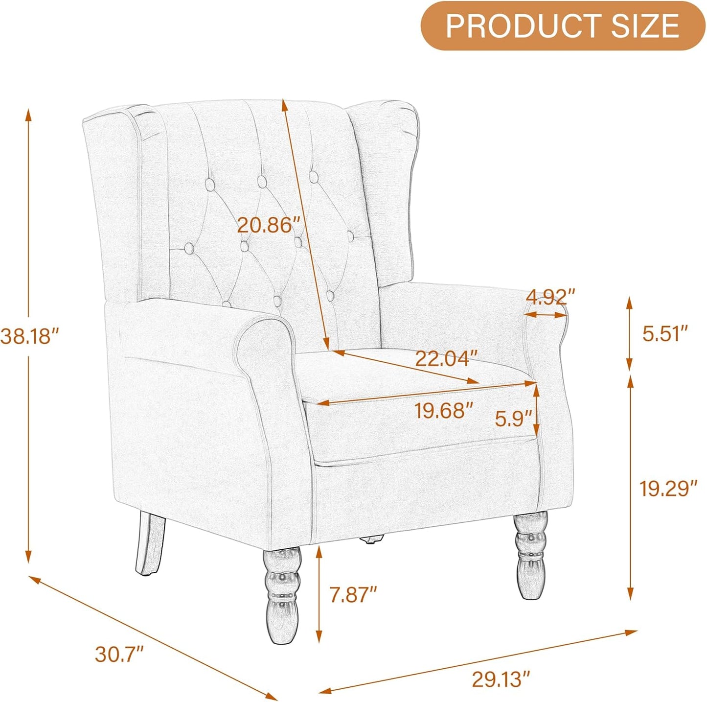 UIXE High Back Accent Chair, Upholstered Armchair in Fabric, Retro Wingback Arm Chair for Living Room, Comfy Single Sofa Bedroom Reading Seat with Solid Wood Legs - Light Gray