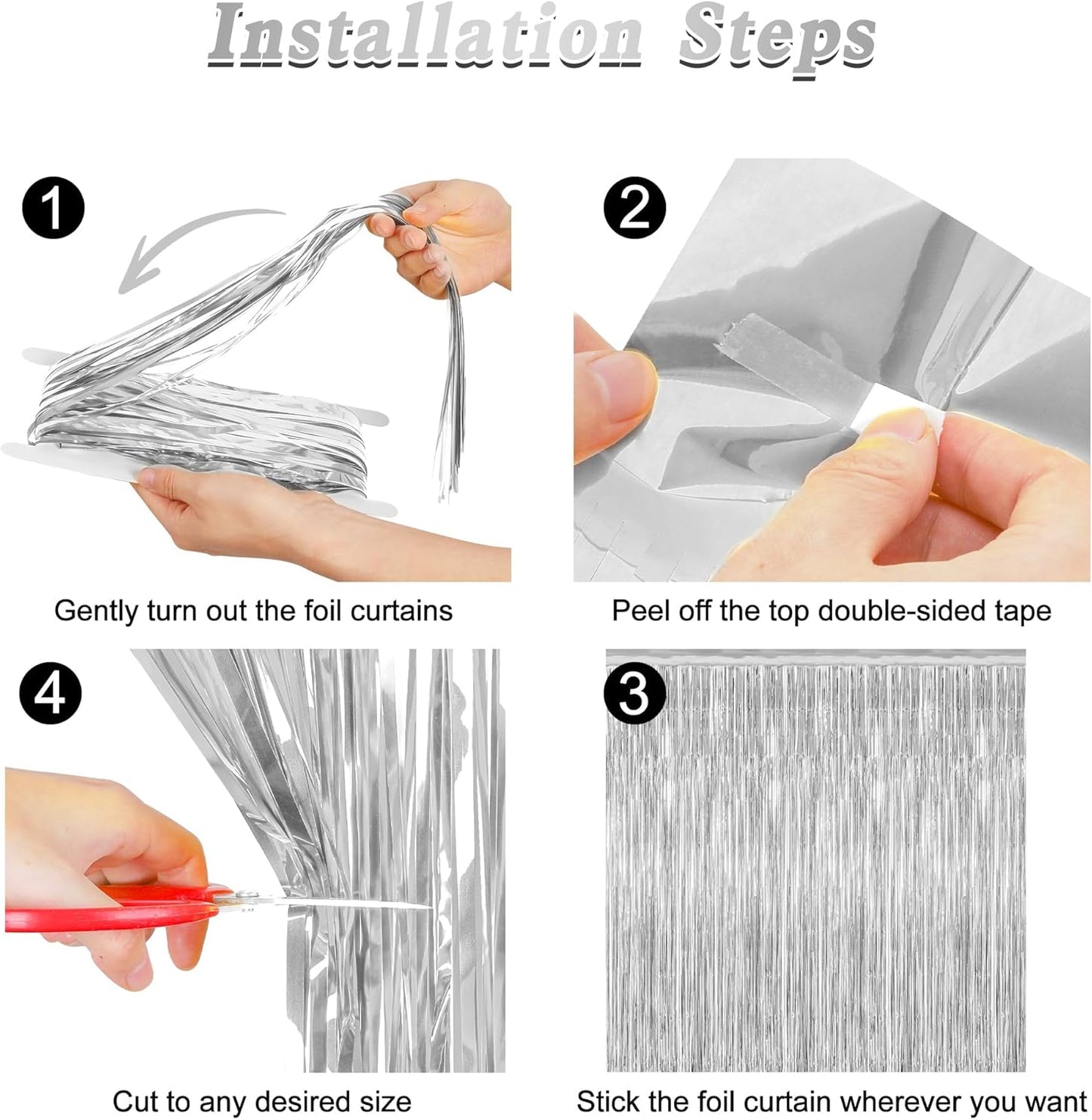 8 Pack Silver Backdrop, 3.28 FT x 7.05 FT Birthday Backdrop, Metallic Silver Tinsel Curtain Disco Party Streamer, Bachelorette Party Decorations Birthday Photo Booth Props